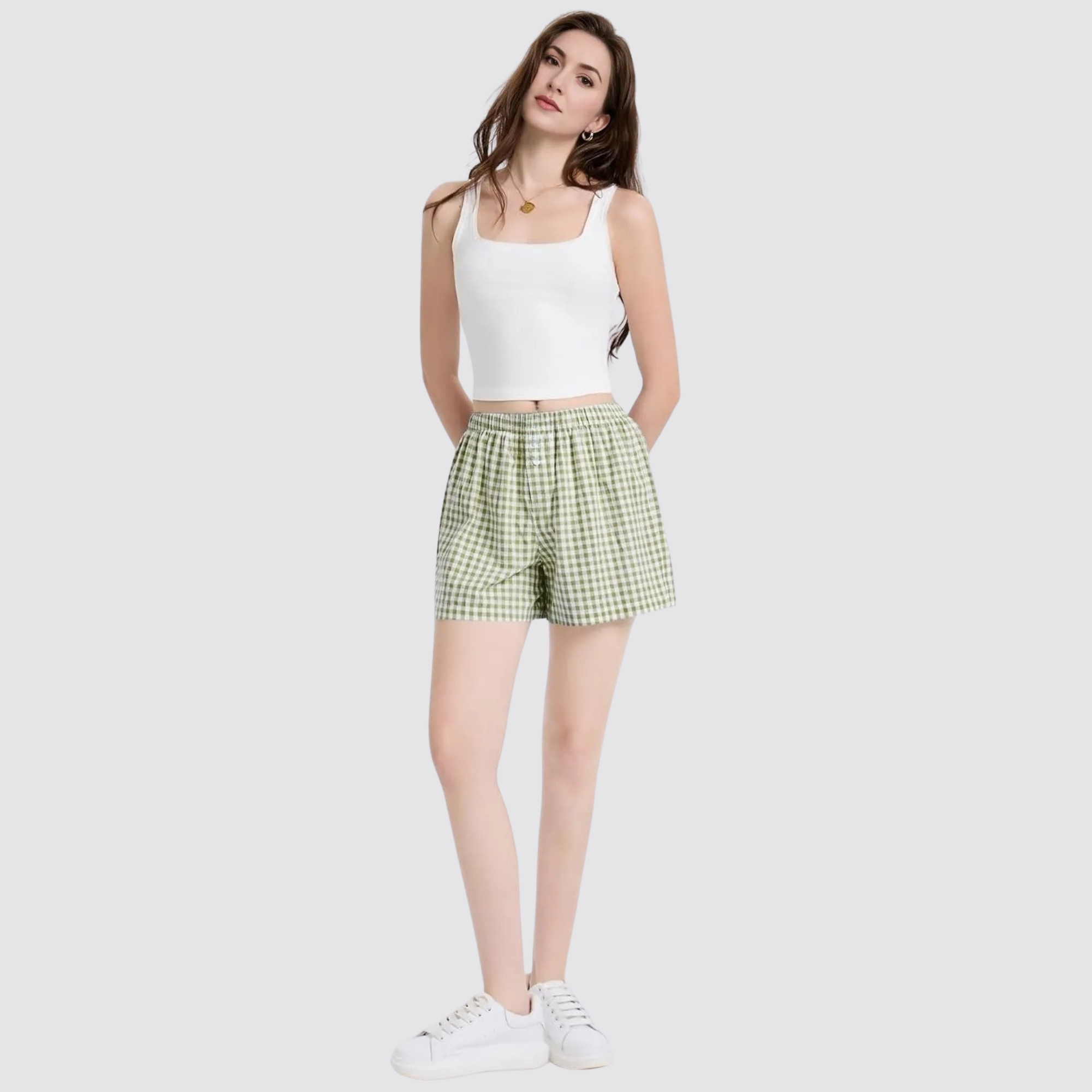 Casual Boxer Shorts with Gingham Plaid Pattern