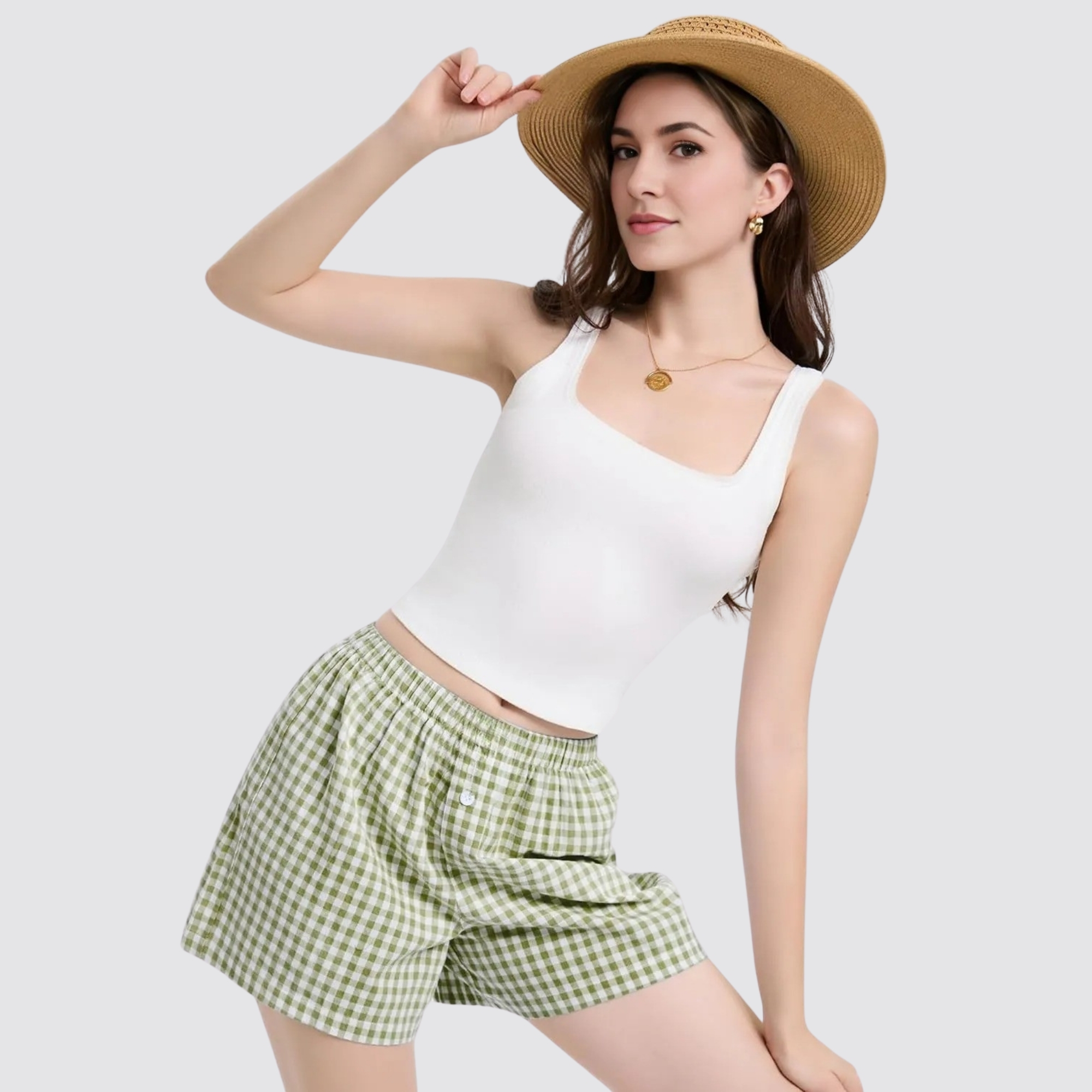 Casual Boxer Shorts with Gingham Plaid Pattern