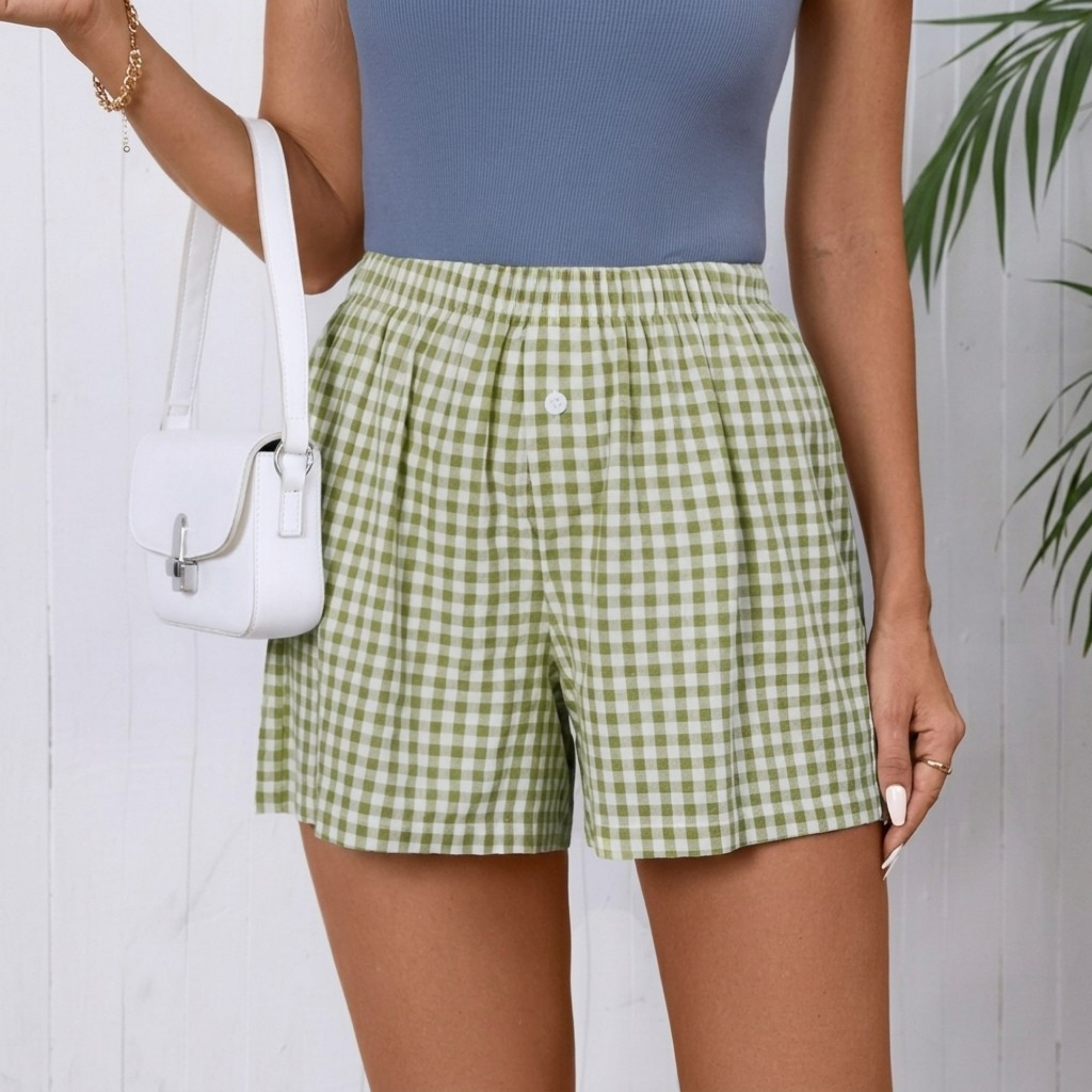 Casual Boxer Shorts with Gingham Plaid Pattern
