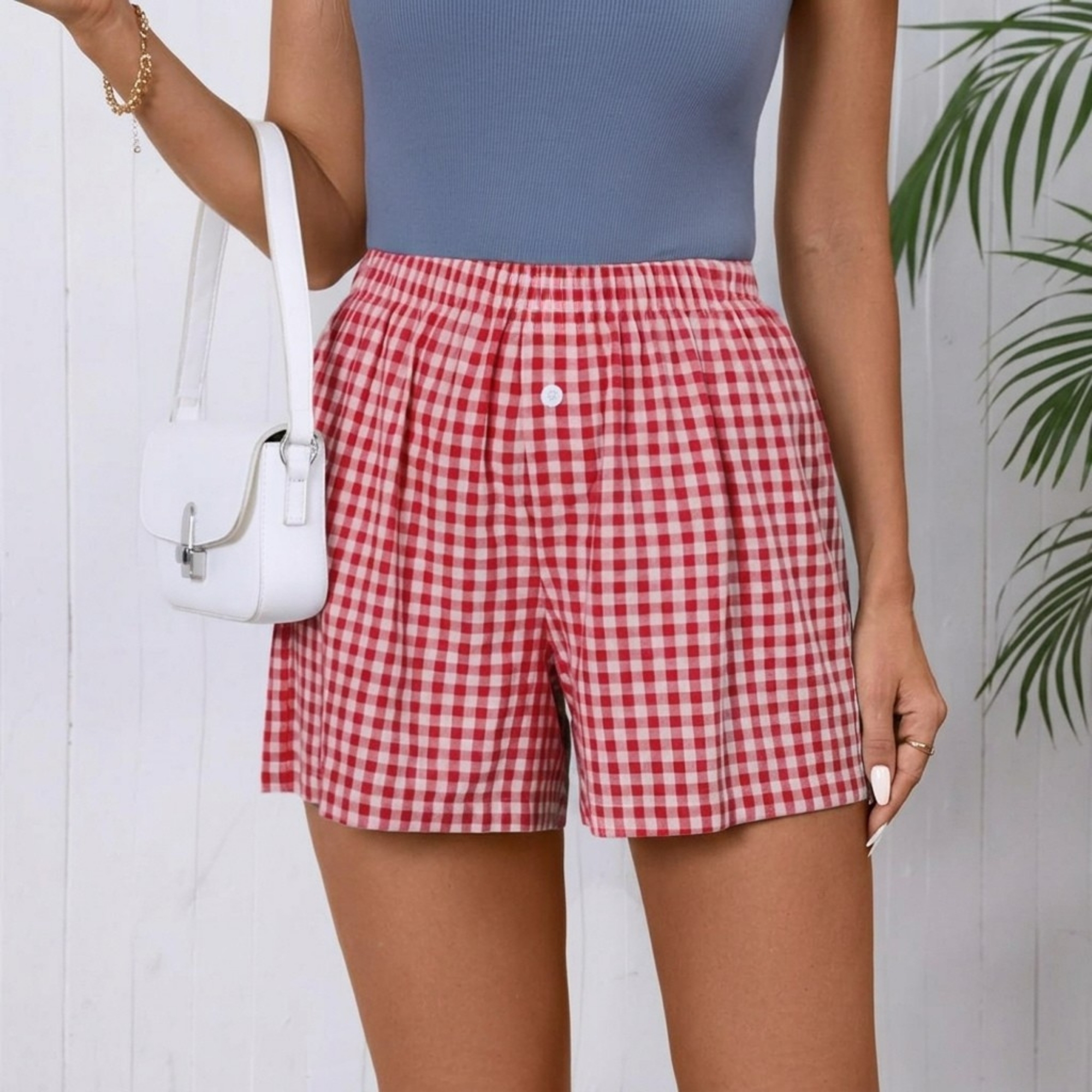 Casual Boxer Shorts with Gingham Plaid Pattern