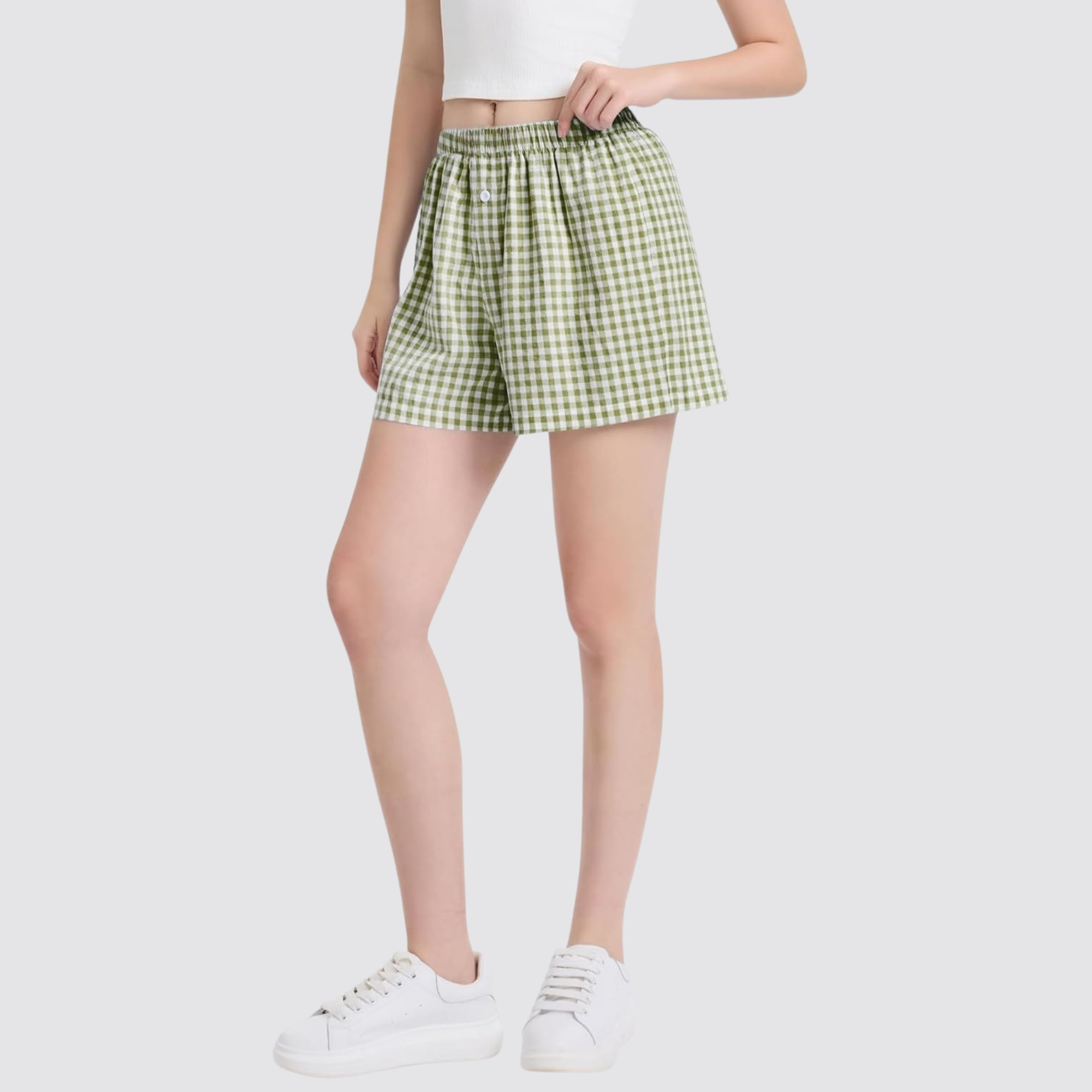 Casual Boxer Shorts with Gingham Plaid Pattern