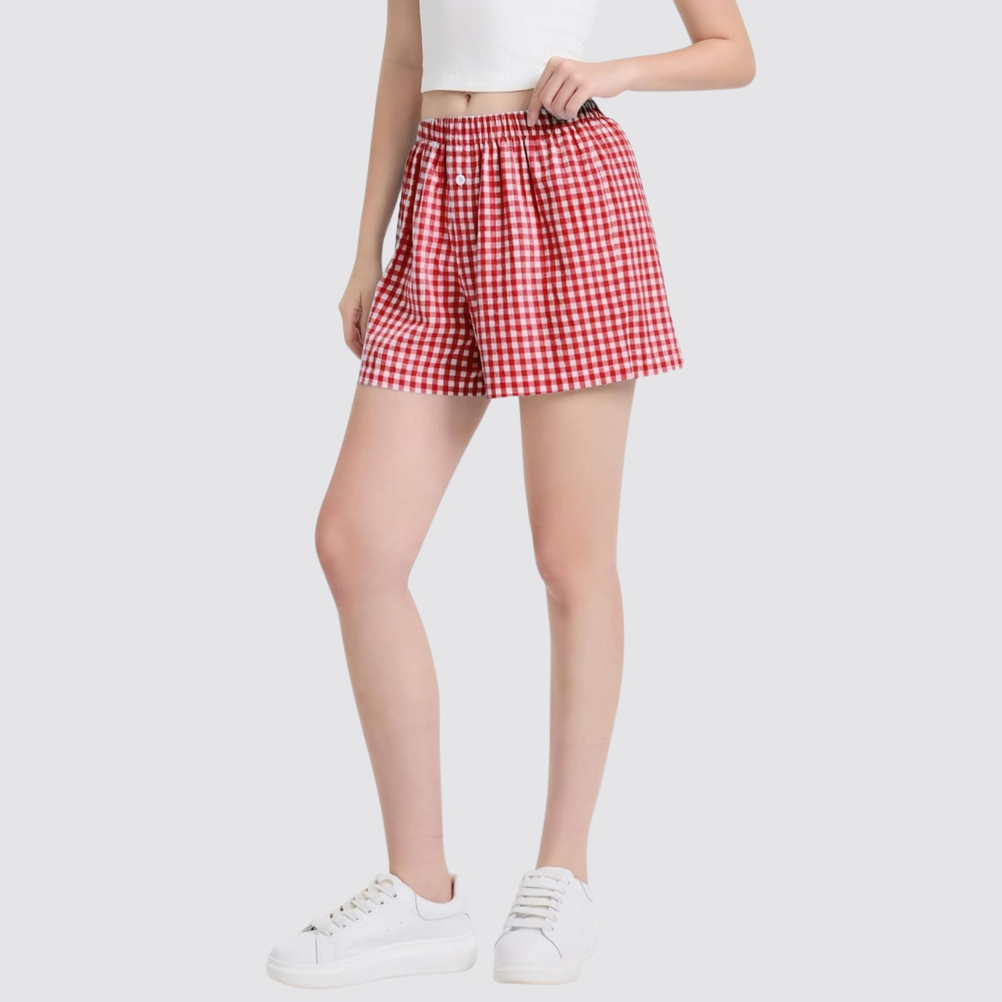 Casual Boxer Shorts with Gingham Plaid Pattern