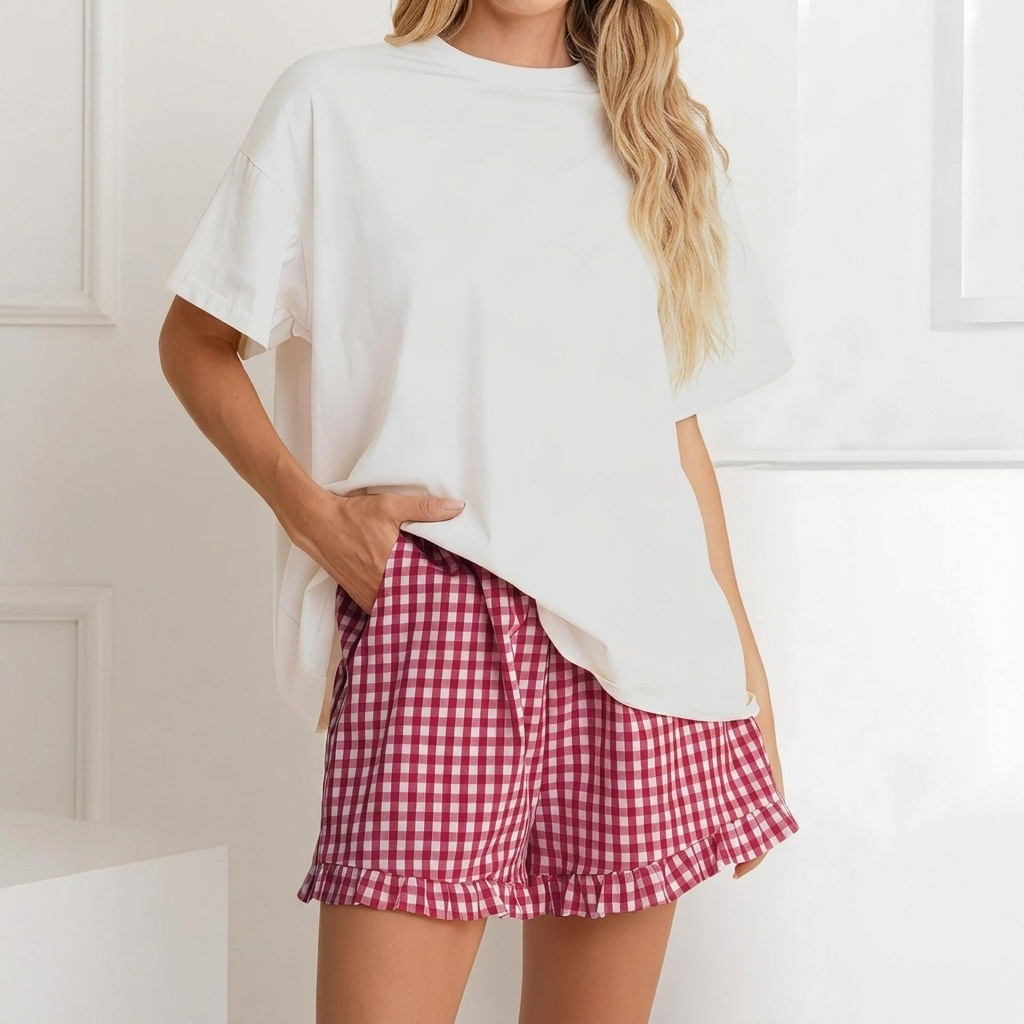 Casual Gingham Boxer Shorts For Summer Outfits
