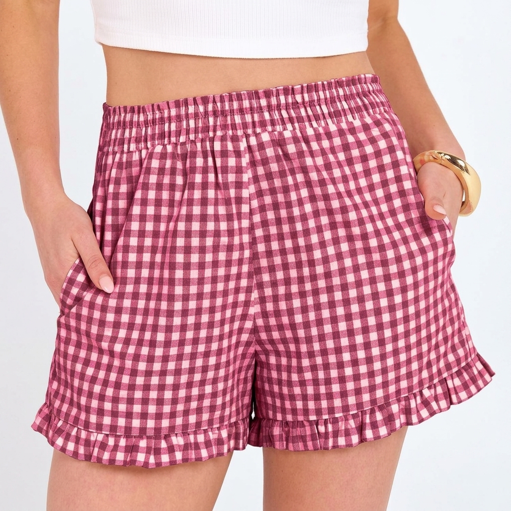 Casual Gingham Boxer Shorts For Summer Outfits