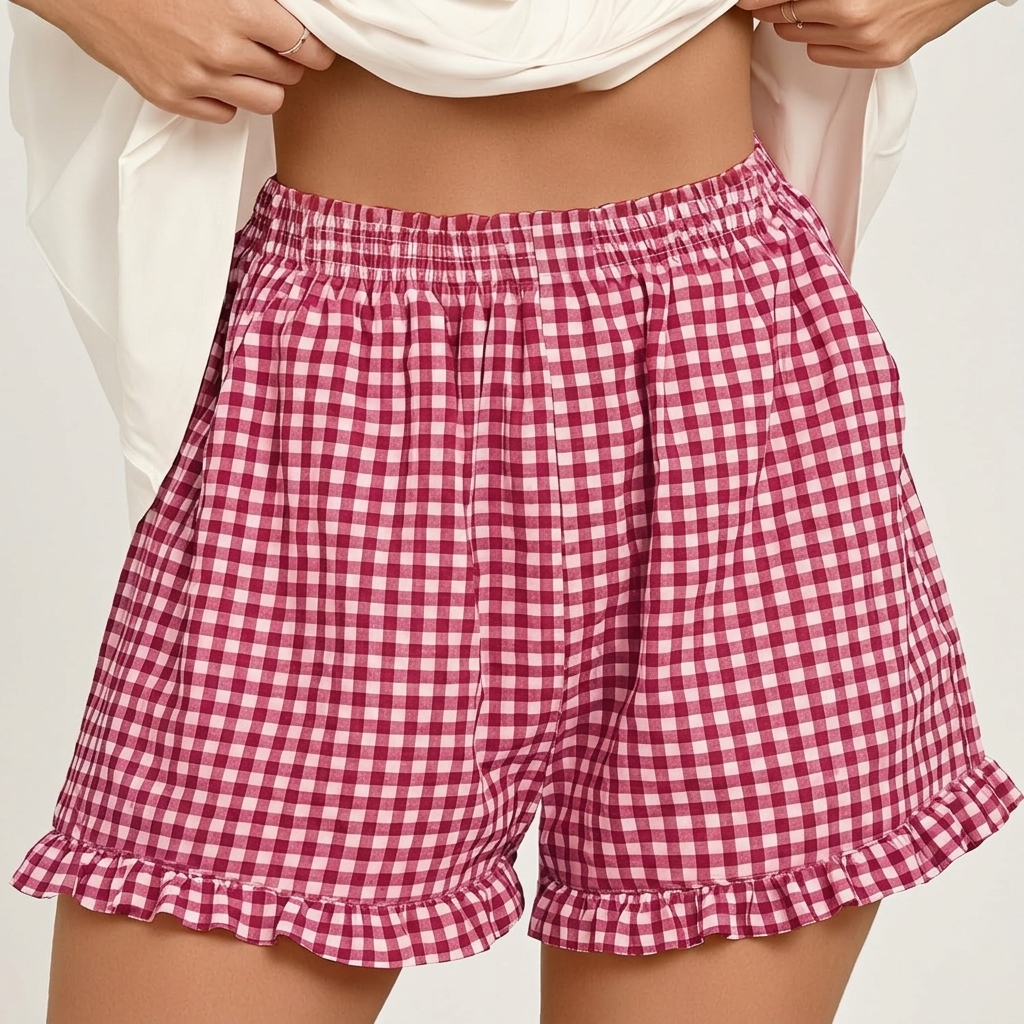 Casual Gingham Boxer Shorts For Summer Outfits