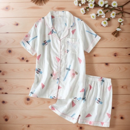Casual Short Style Sleepwear Set