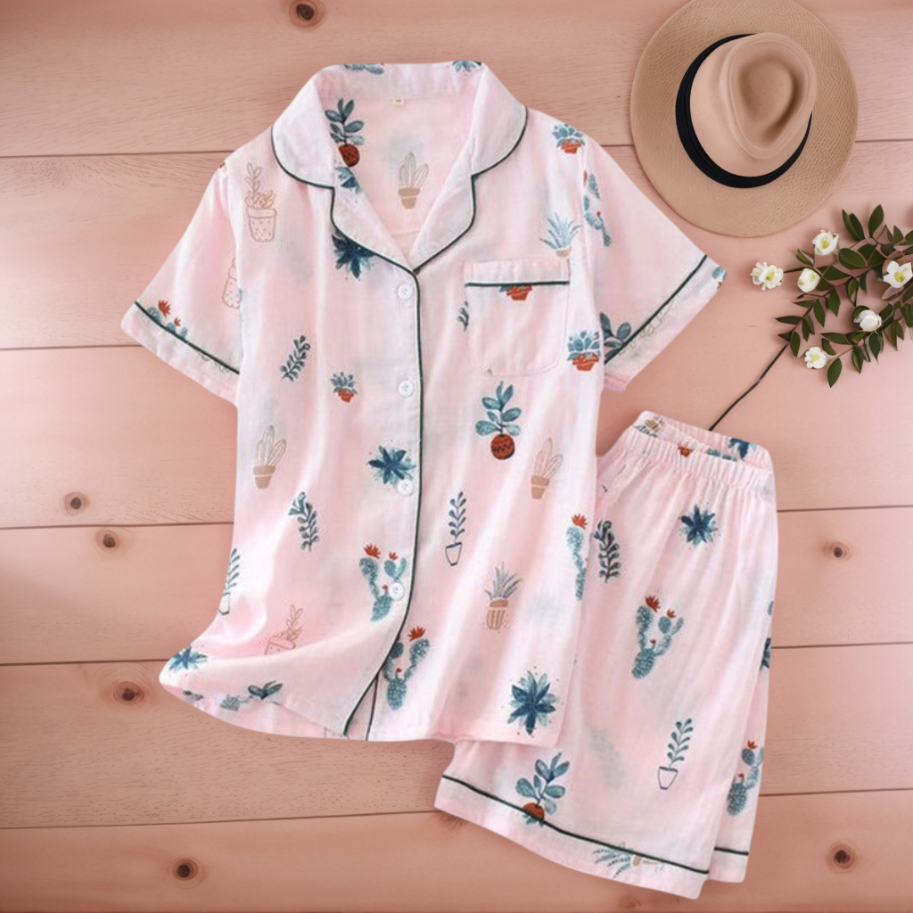 Casual Short Style Sleepwear Set