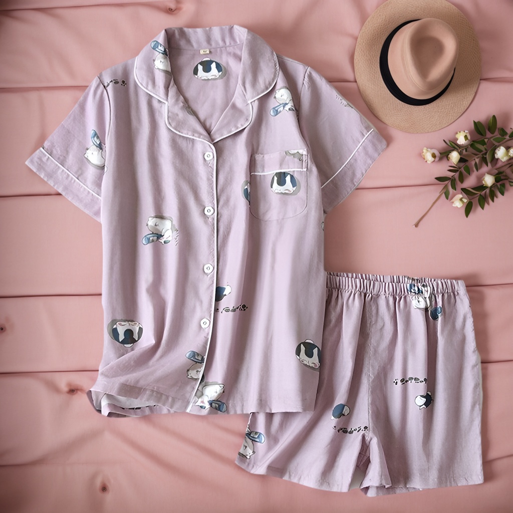 Casual Short Style Sleepwear Set