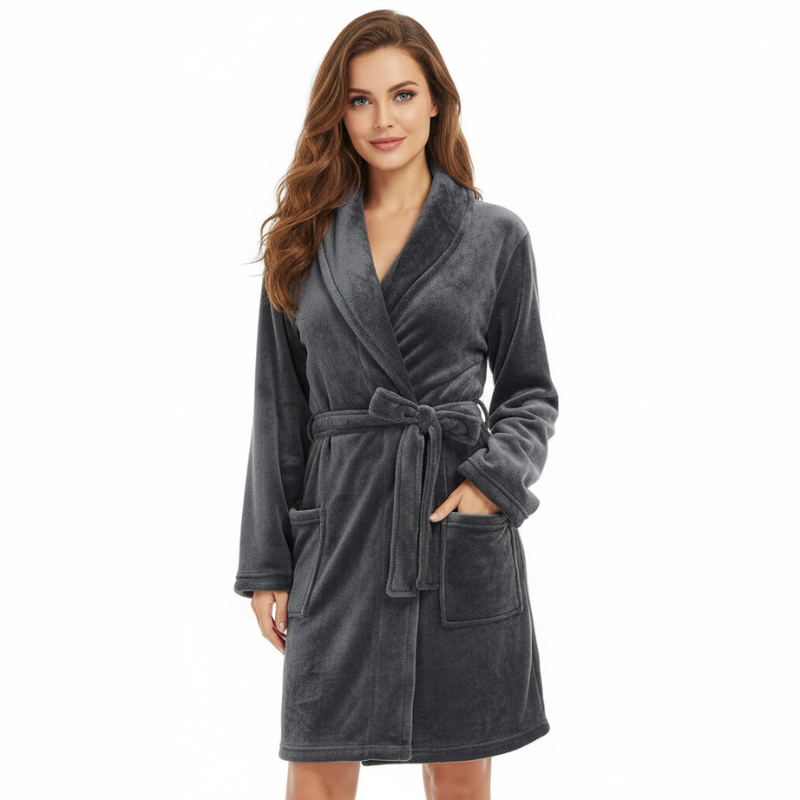 Soft Fleece Bathrobe With Pockets For Women