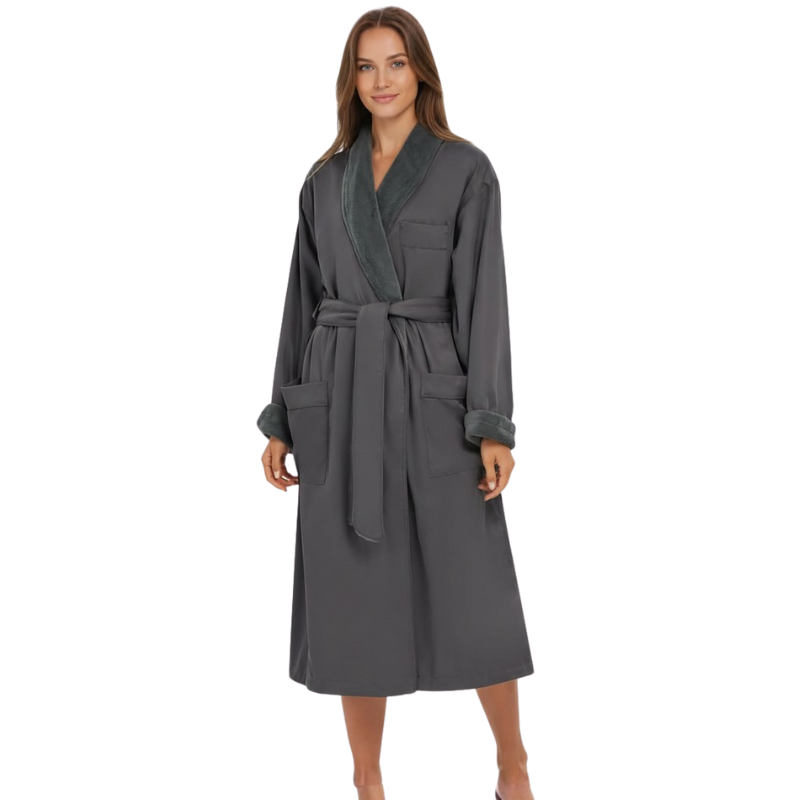 Plush Lined Microfiber Bathrobe With Pockets For Women