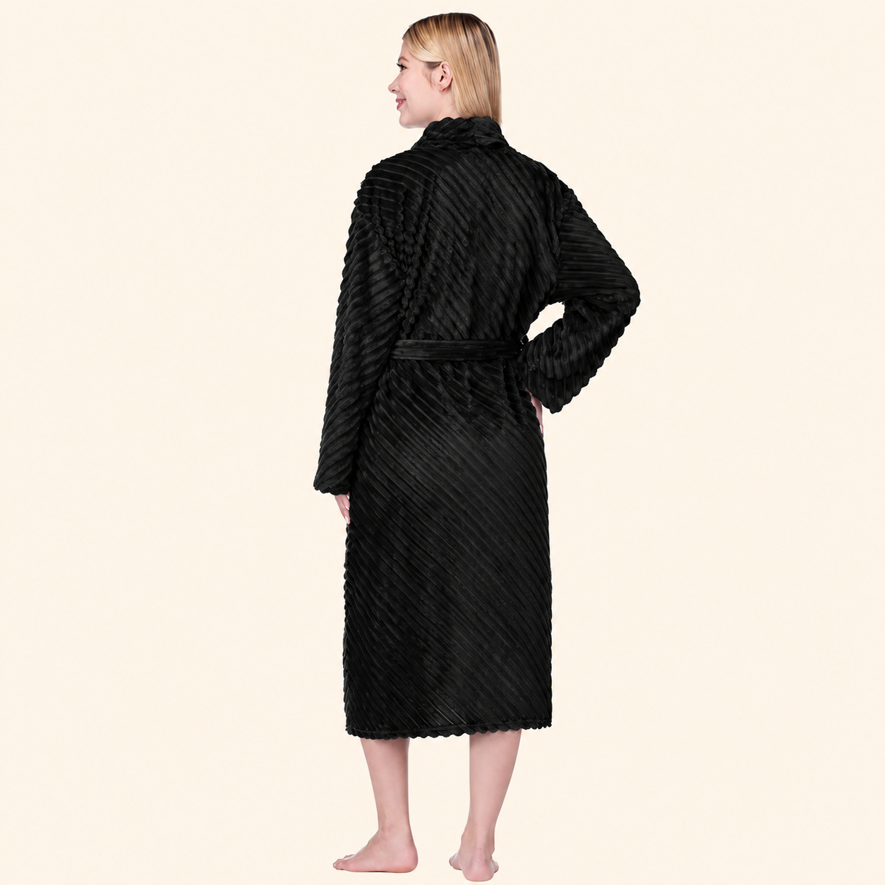 Ribbed Fleece Robe For Women