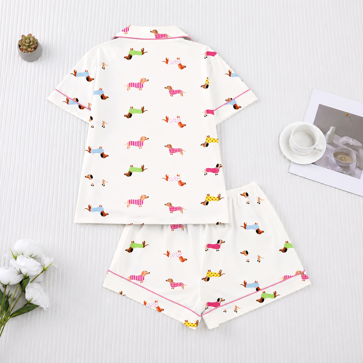 Casual Playful Print Short Sleeve Pajama Set for Women