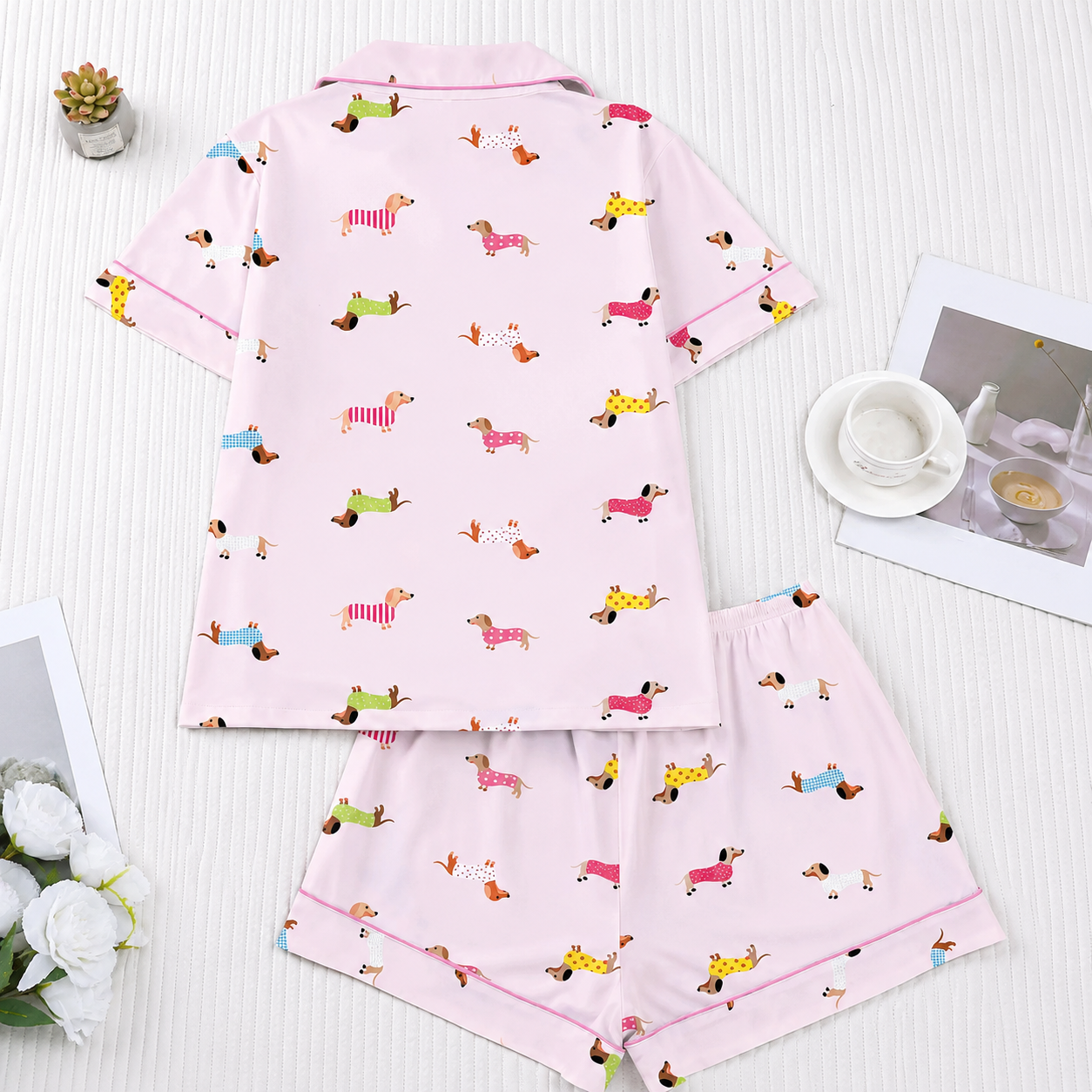 Casual Playful Print Short Sleeve Pajama Set for Women
