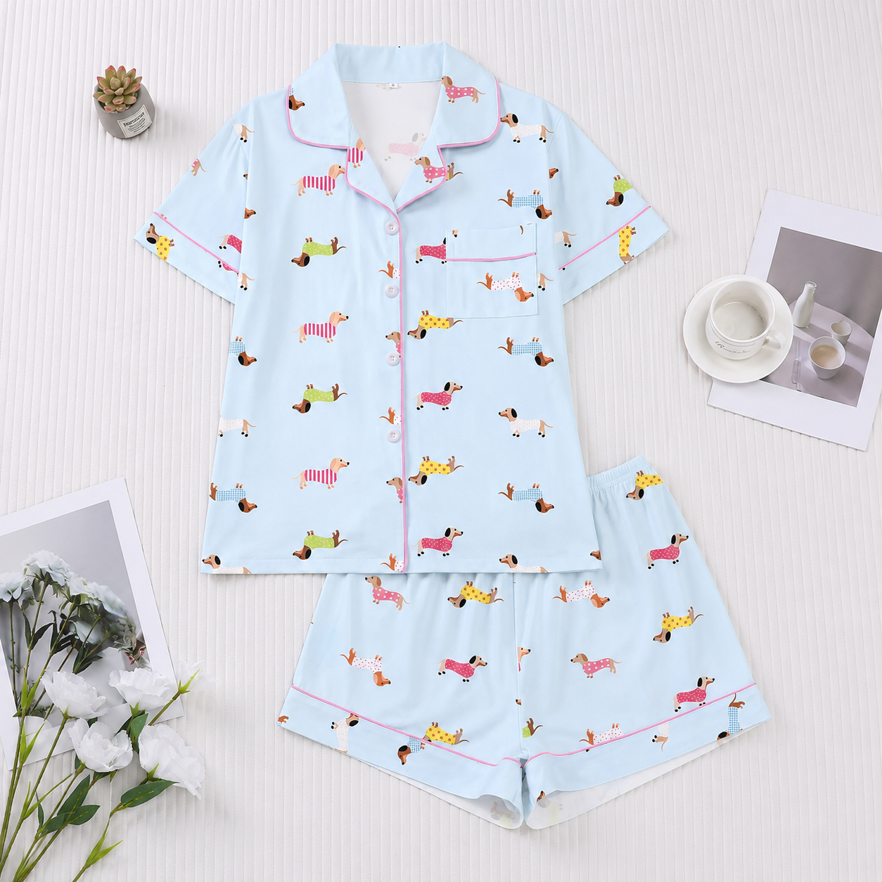 Casual Playful Print Short Sleeve Pajama Set for Women