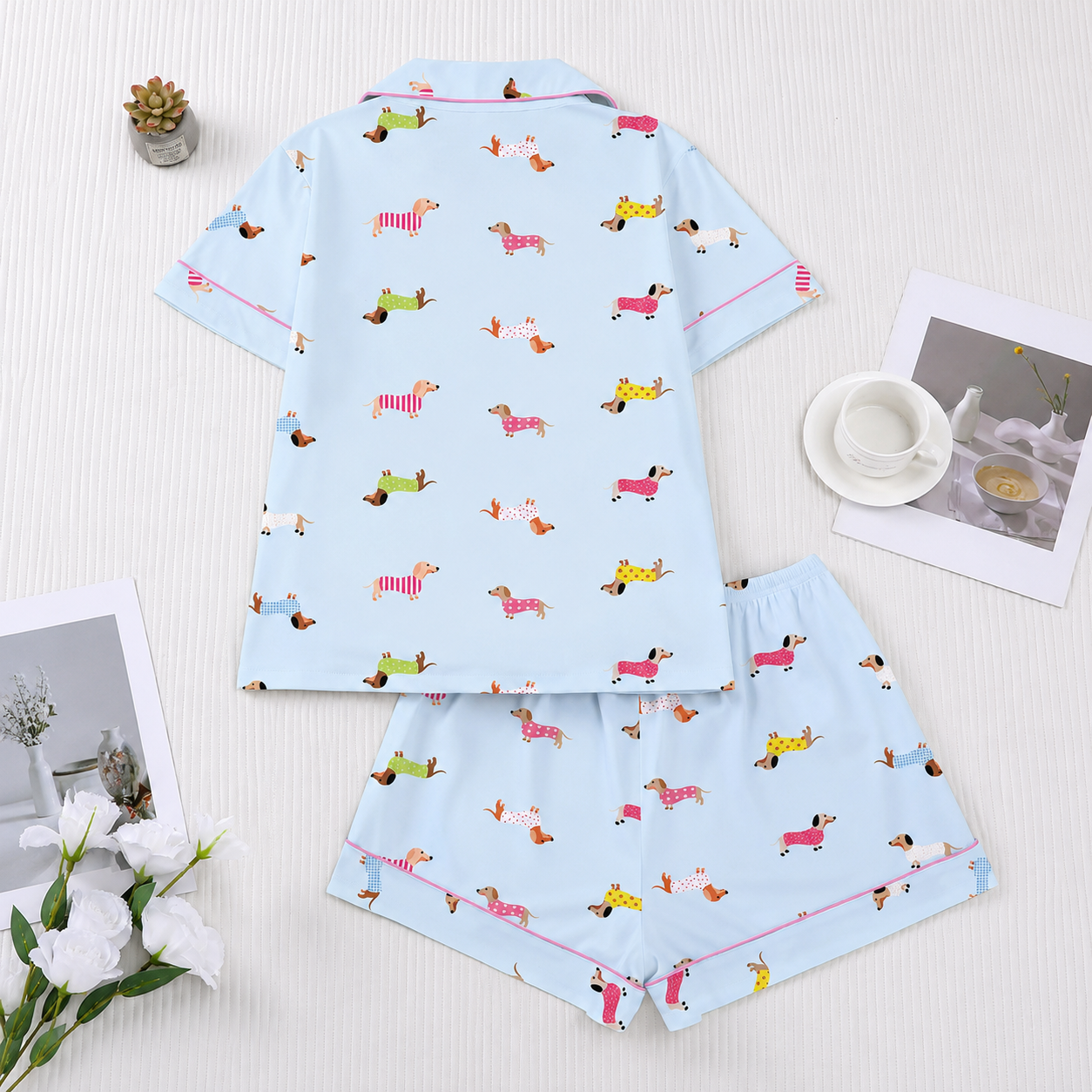 Casual Playful Print Short Sleeve Pajama Set for Women