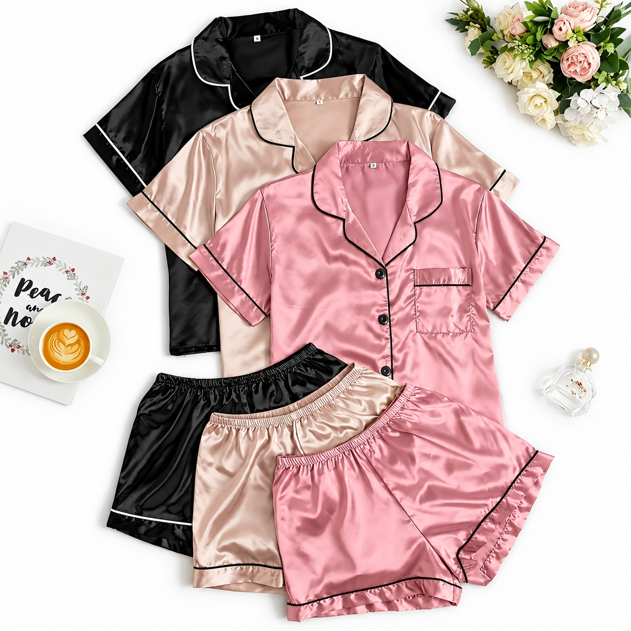 Pack of 6 Button Front Short Sleeve Pajama and Loungewear Set for Women