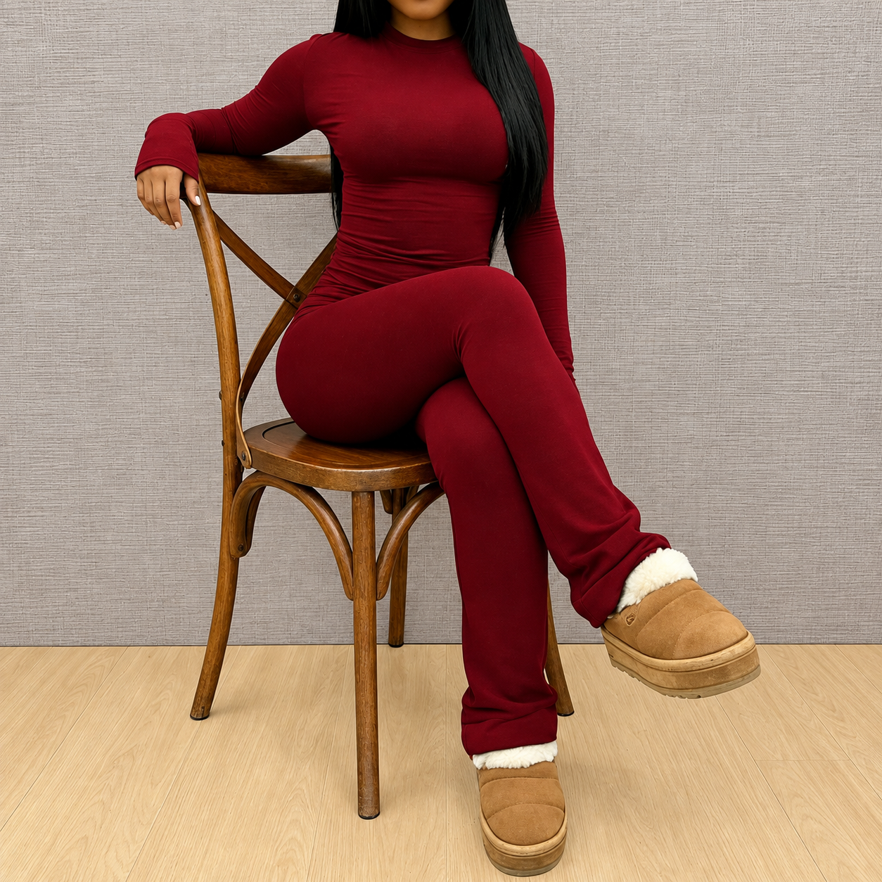 Striped Long Sleeve T Shirt and Flared Pants 2 Piece Casual Set for Women