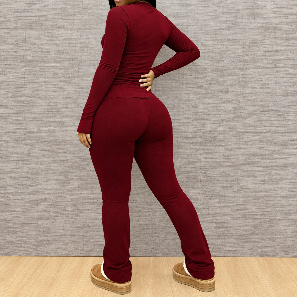Striped Long Sleeve T Shirt and Flared Pants 2 Piece Casual Set for Women