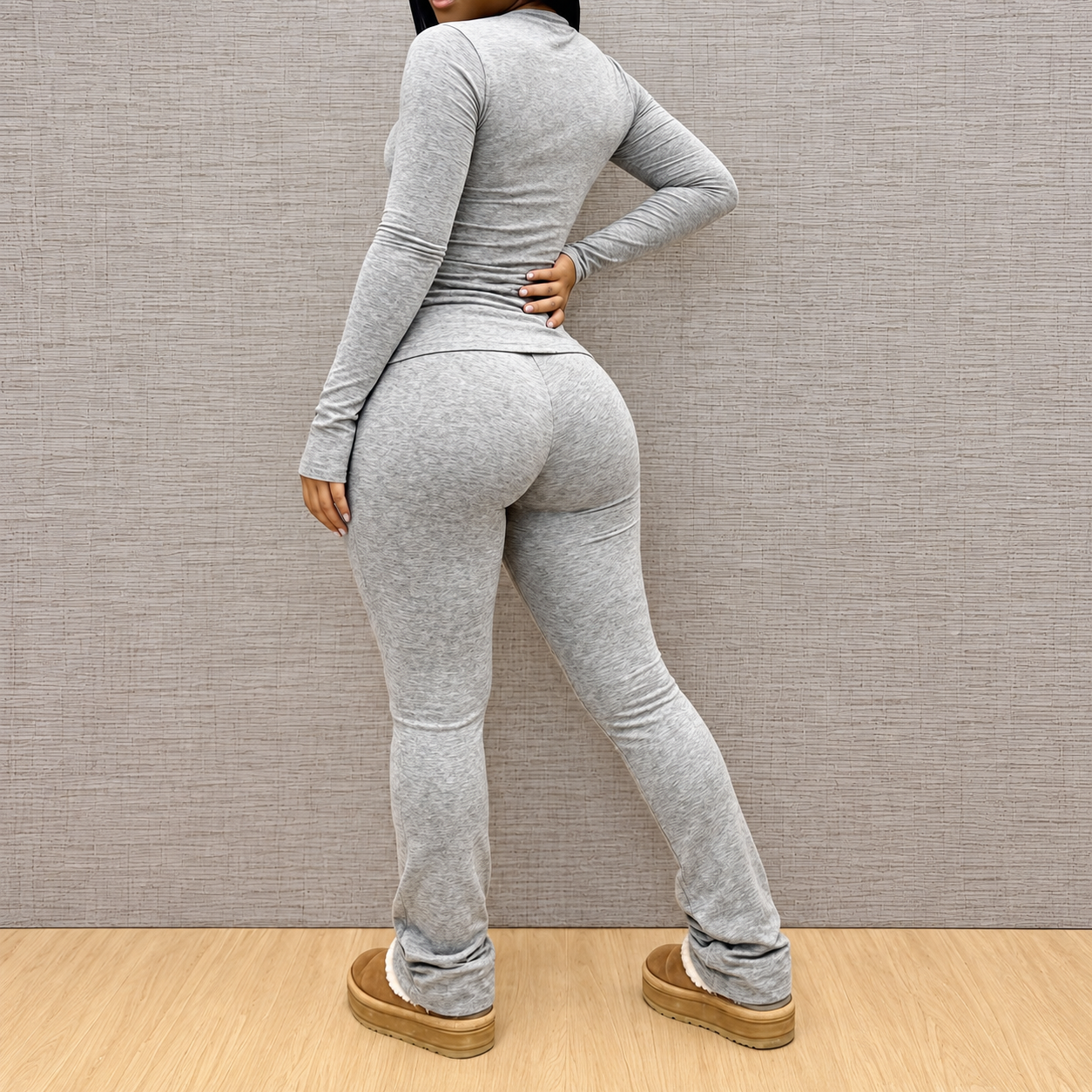 Striped Long Sleeve T Shirt and Flared Pants 2 Piece Casual Set for Women