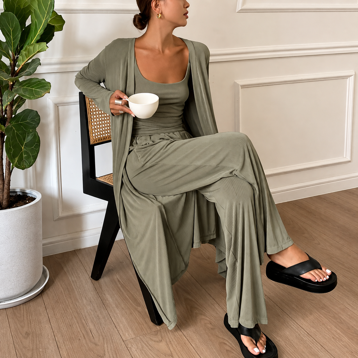 3 Pieces Cozy Camisole And Robe Pajama Set For Women