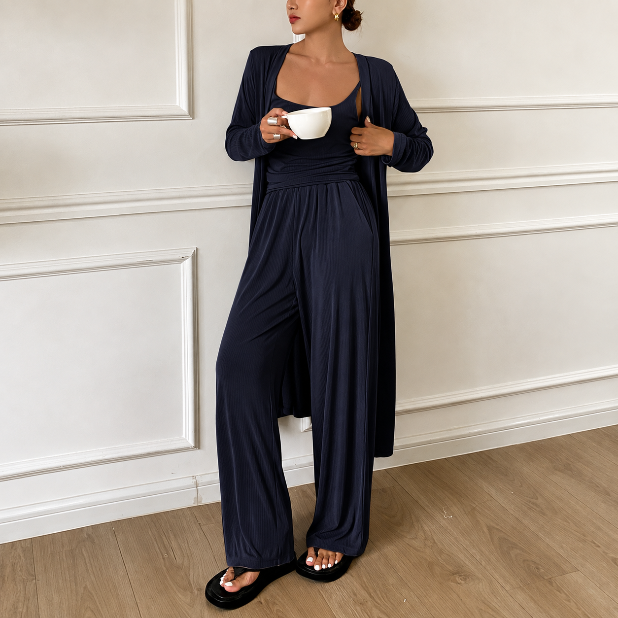 3 Pieces Cozy Camisole And Robe Pajama Set For Women
