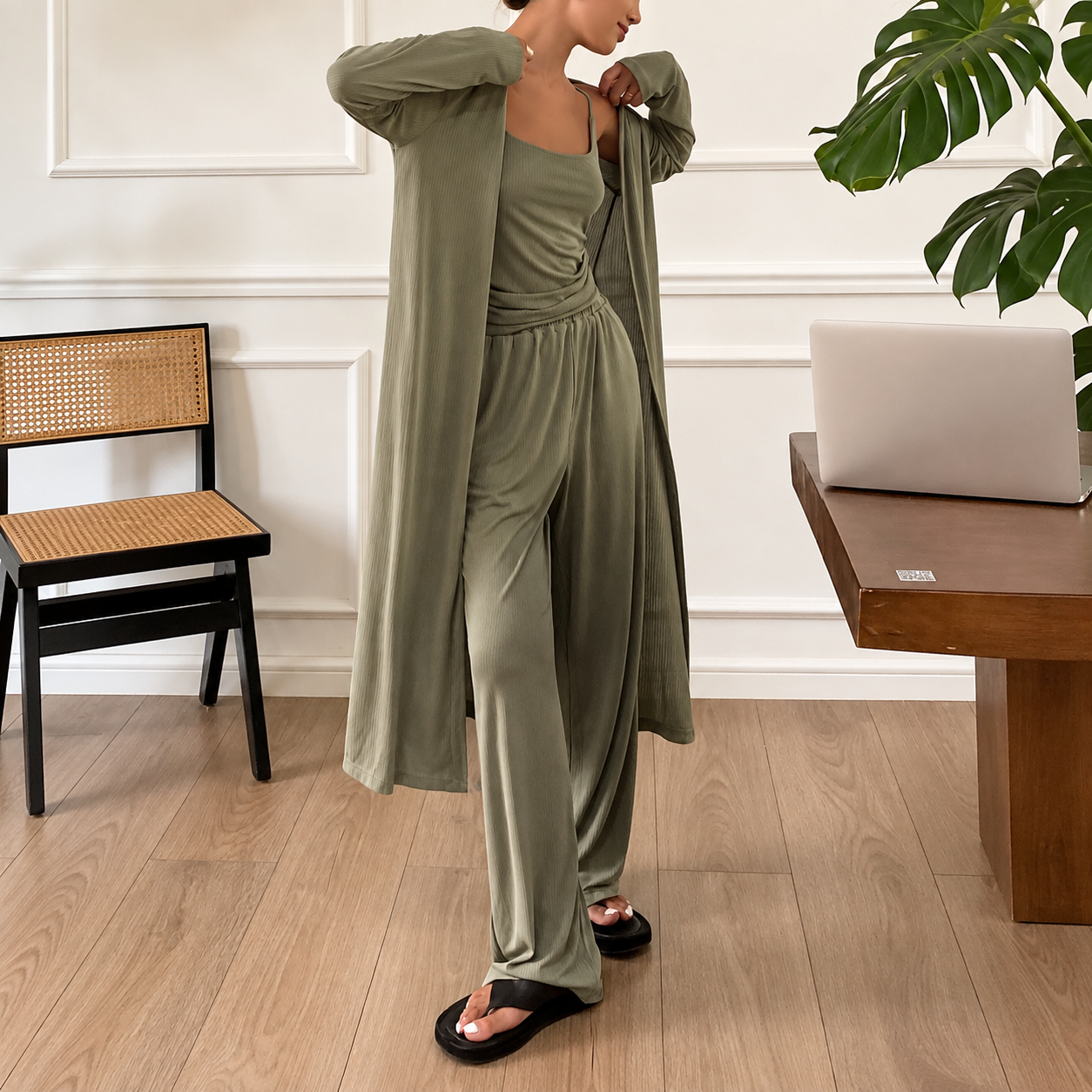 3 Pieces Cozy Camisole And Robe Pajama Set For Women