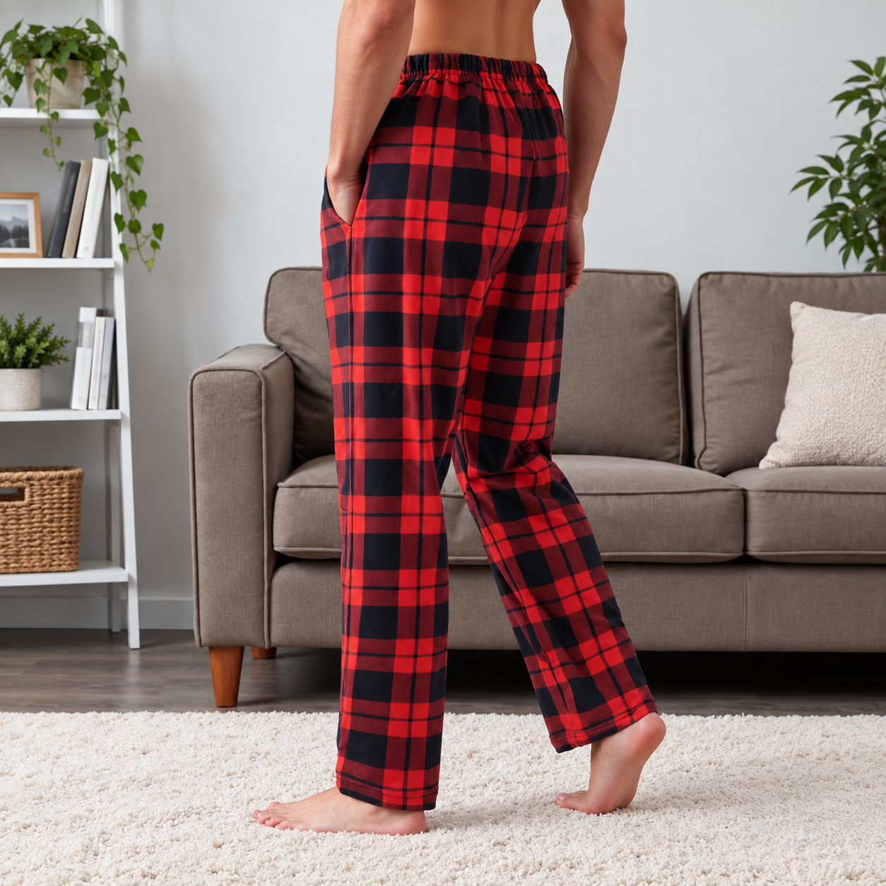 3 Pieces Plaid Pattern Straight Length Pajama Pants For Men