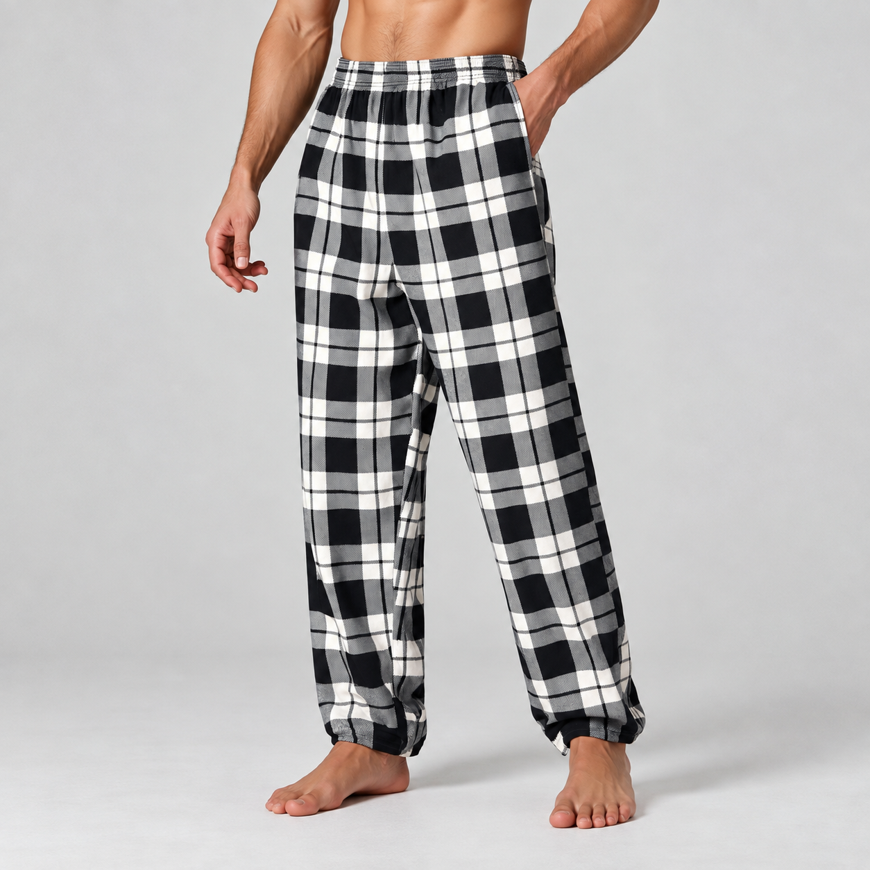 3 Pieces Plaid Pattern Straight Length Pajama Pants For Men