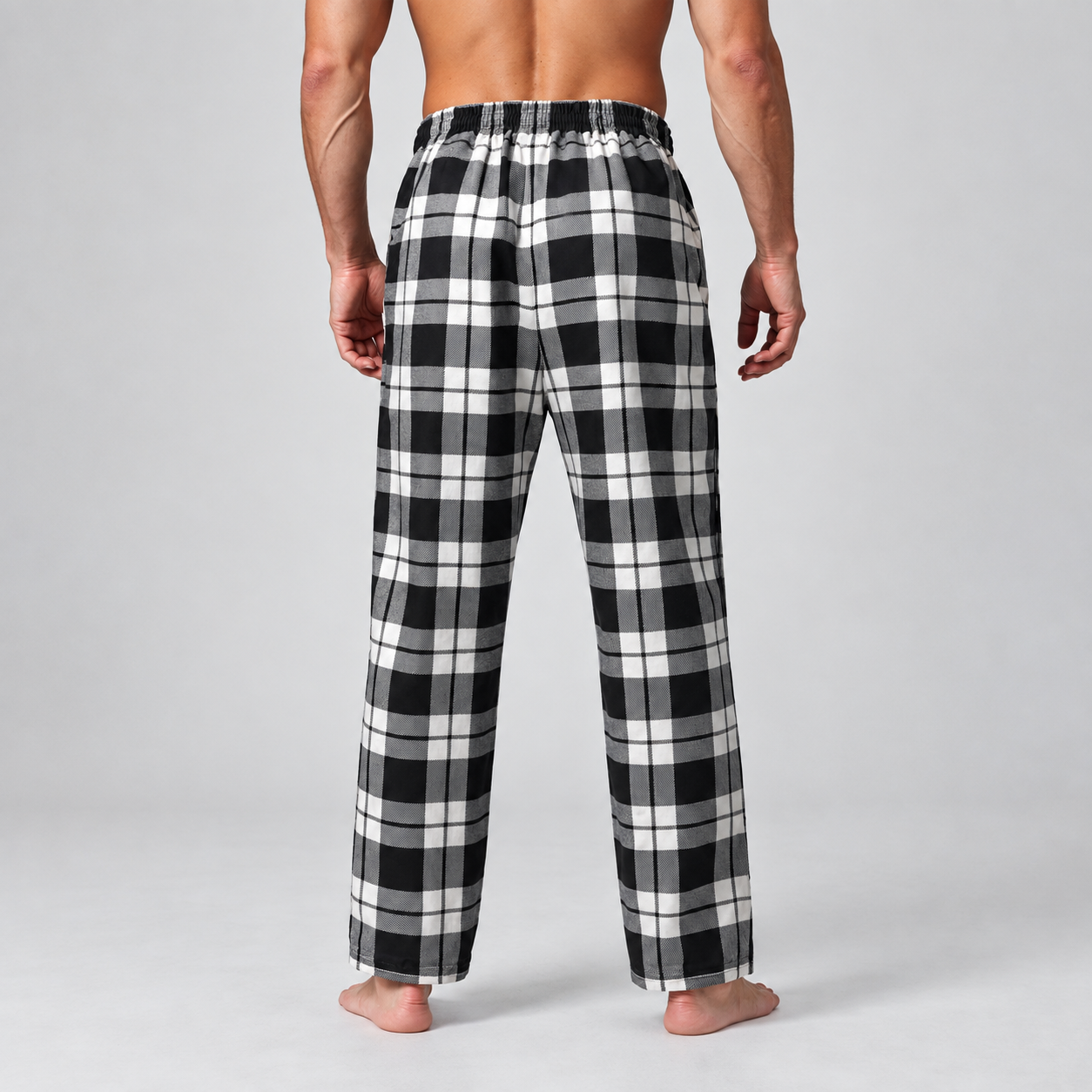 3 Pieces Plaid Pattern Straight Length Pajama Pants For Men