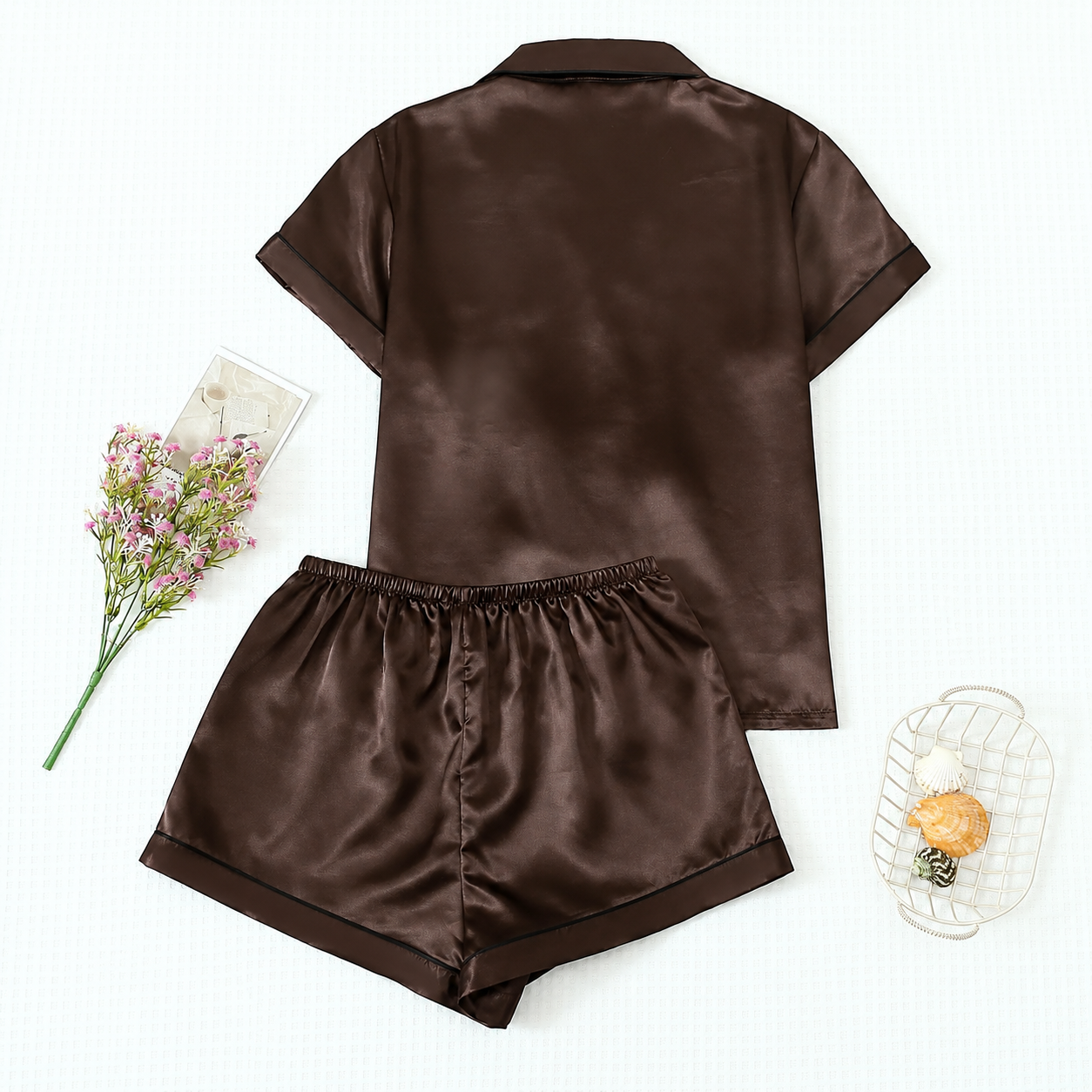 Bow Detail Short Sleeve Top and Shorts 2 Piece Pajama Set for Women