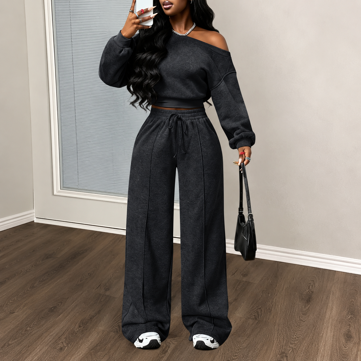 Athleisure Zip Top and Straight Sweatpants 2 Piece Lounge Set for Women