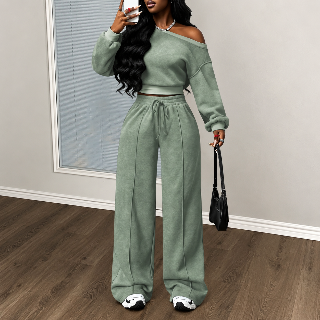 Athleisure Zip Top and Straight Sweatpants 2 Piece Lounge Set for Women