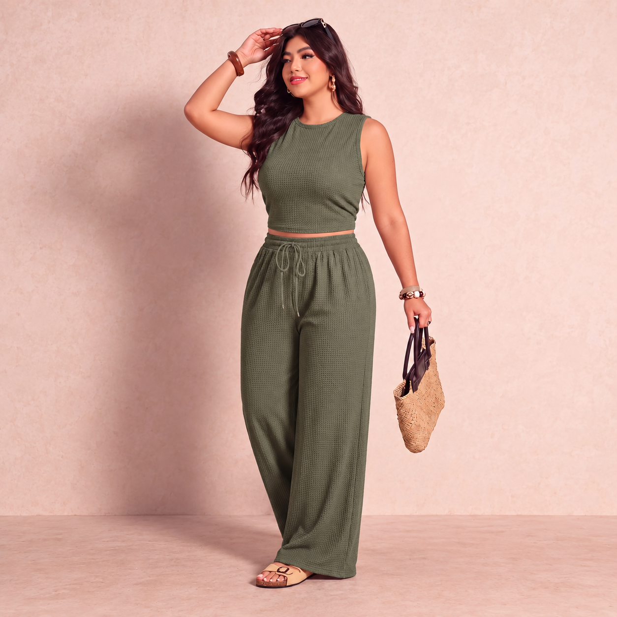 Plus Size Striped Tank Top and Pants 2 Piece Vacation Set for Women