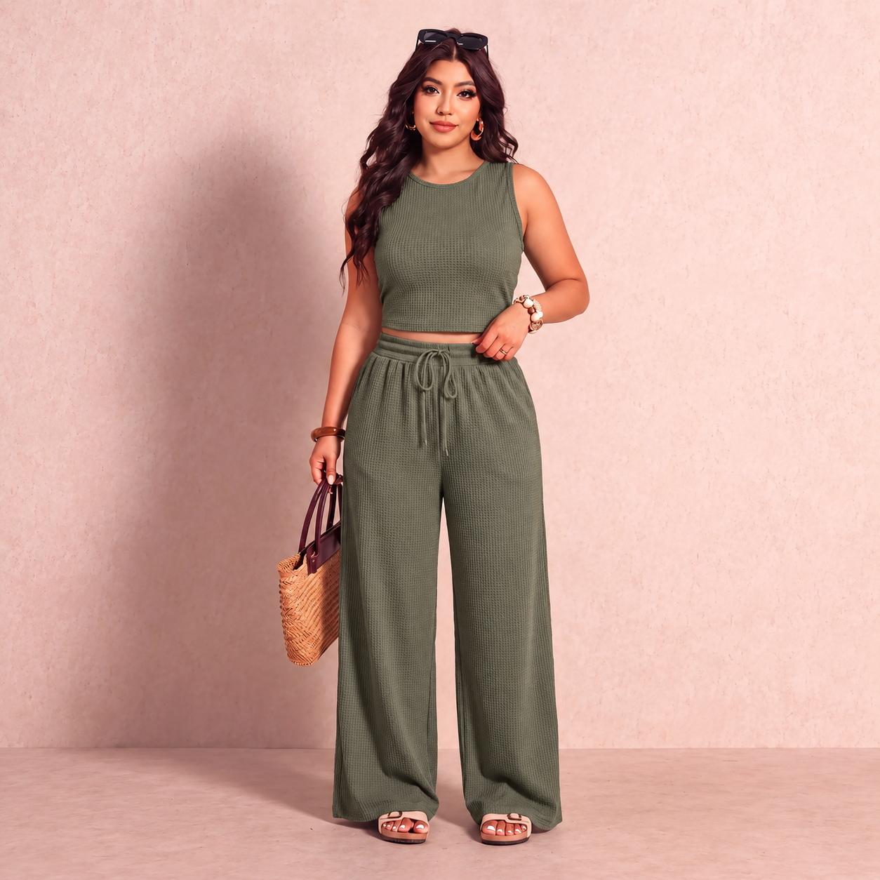 Plus Size Striped Tank Top and Pants 2 Piece Vacation Set for Women