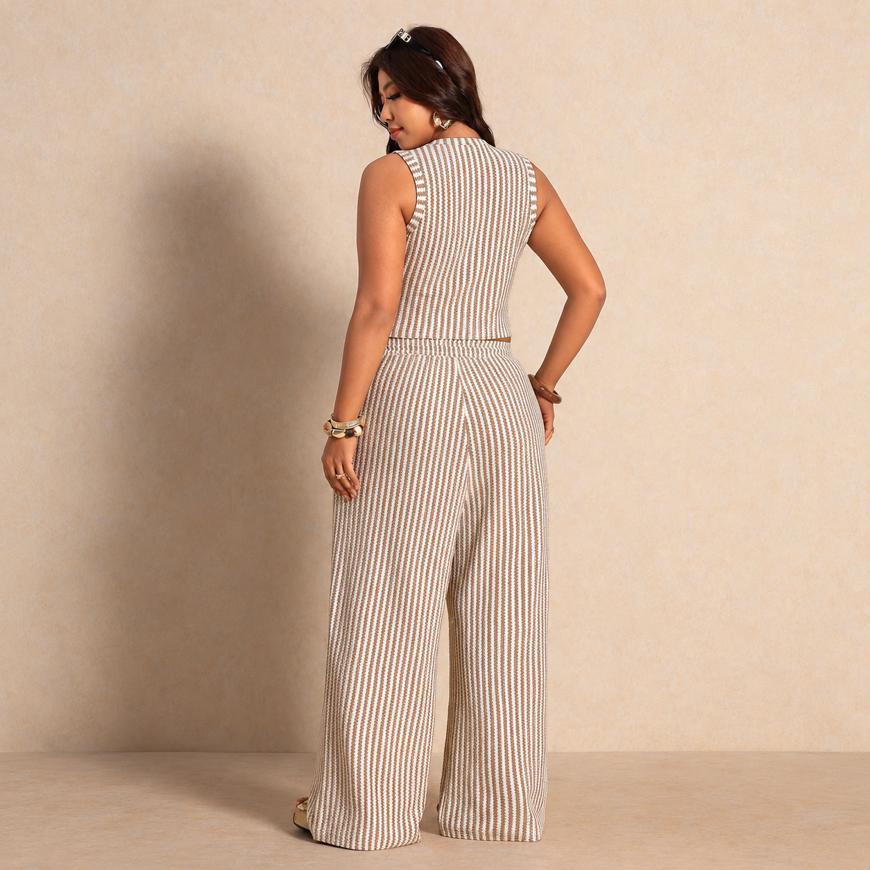 Plus Size Striped Tank Top and Pants 2 Piece Vacation Set for Women