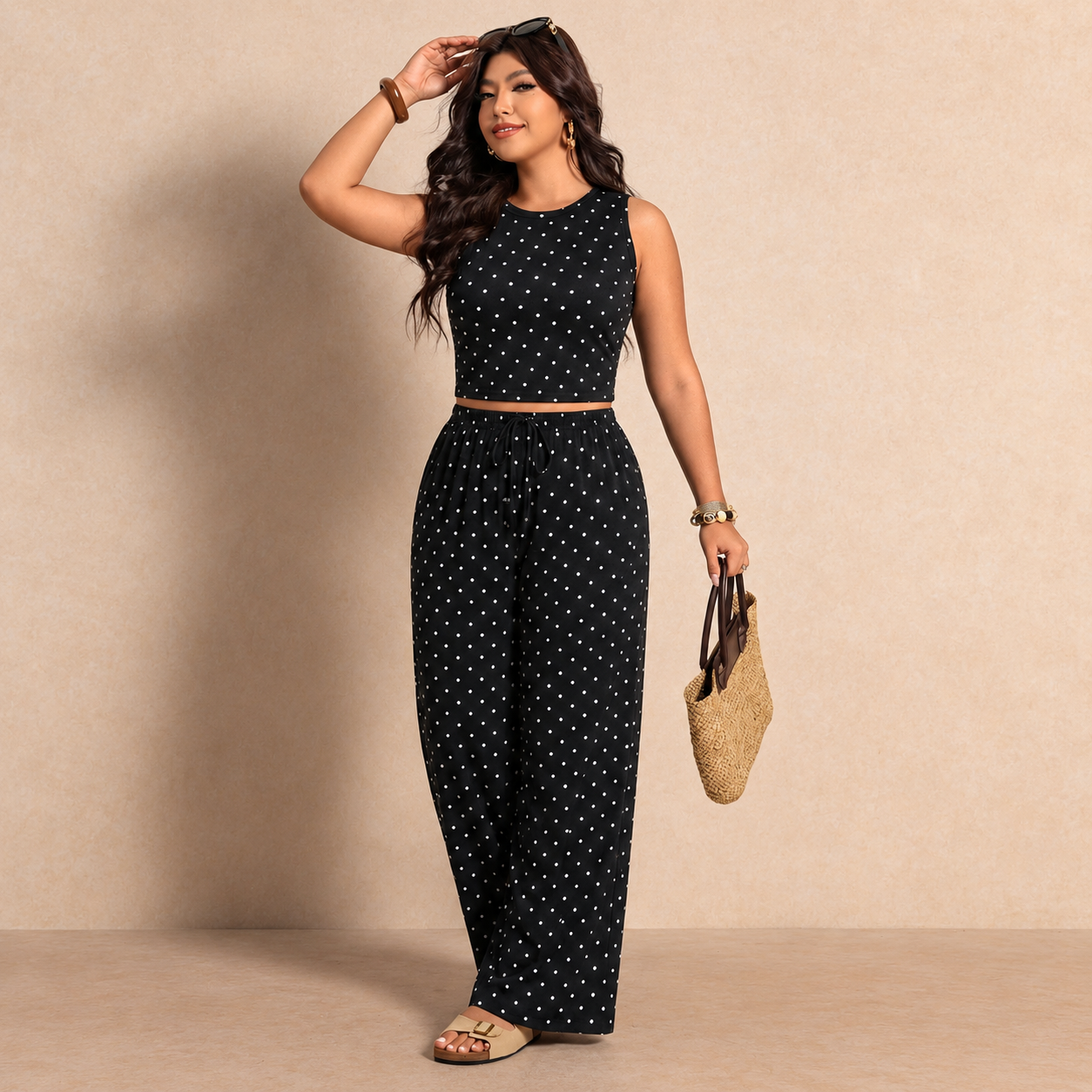 Plus Size Striped Tank Top and Pants 2 Piece Vacation Set for Women