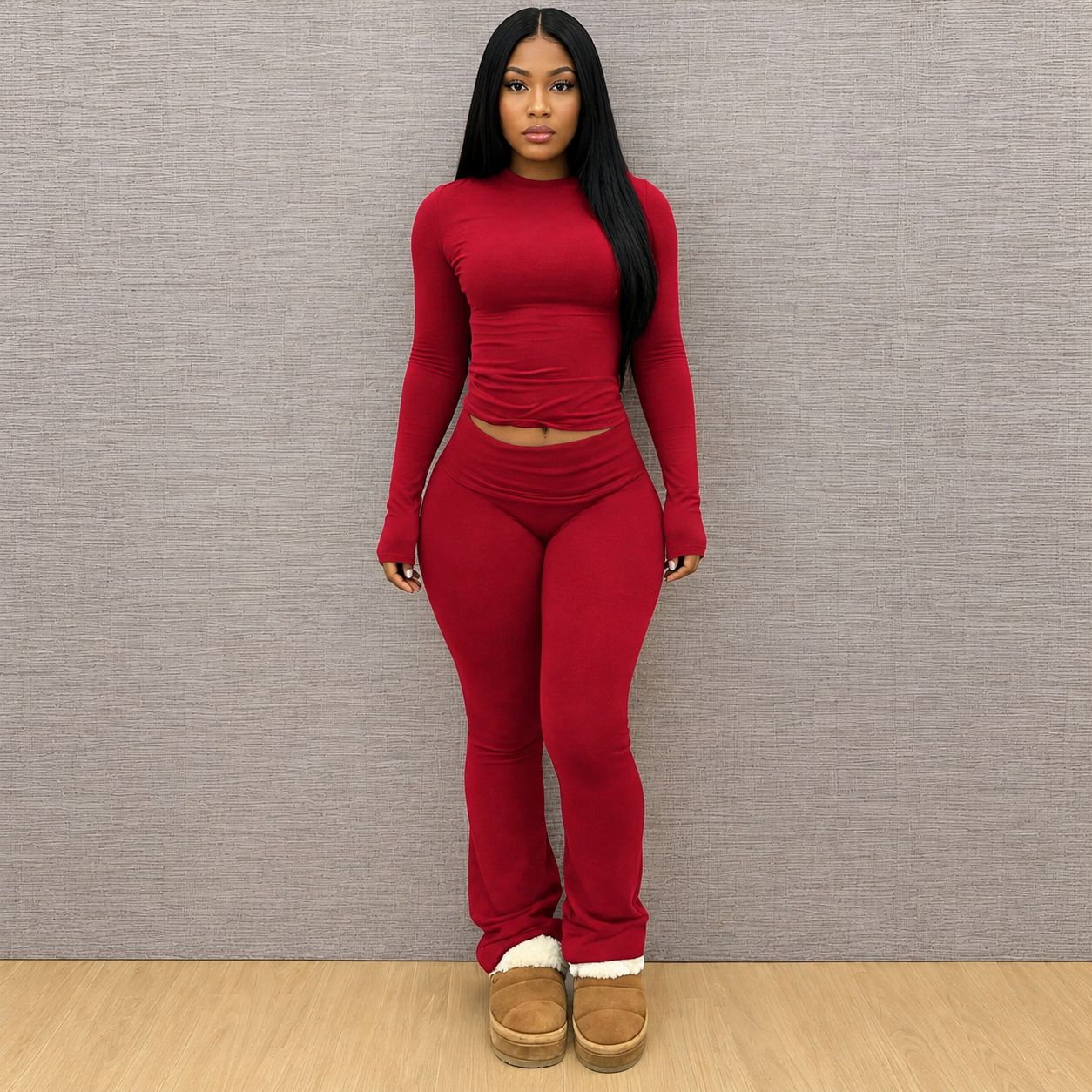 Long Sleeve Top and Pants 2 Piece Casual Set for Women