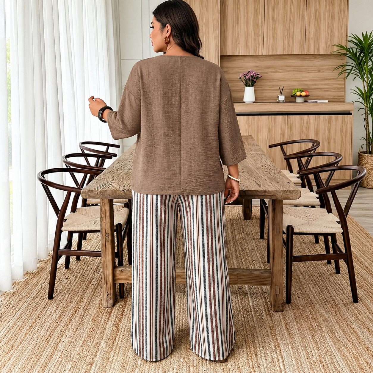 Plus Size Shirt and Pants 2 Piece Casual Fall Winter Set for Women