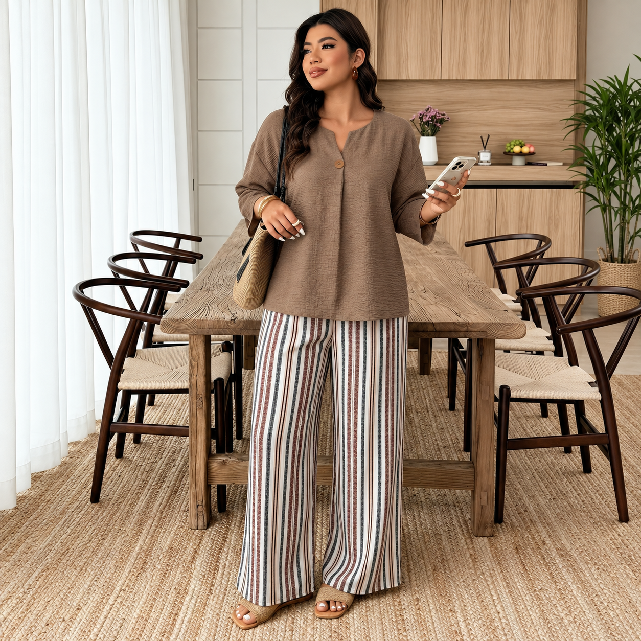 Plus Size Shirt and Pants 2 Piece Casual Fall Winter Set for Women