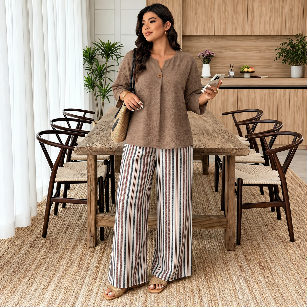 Plus Size Shirt and Pants 2 Piece Casual Fall Winter Set for Women