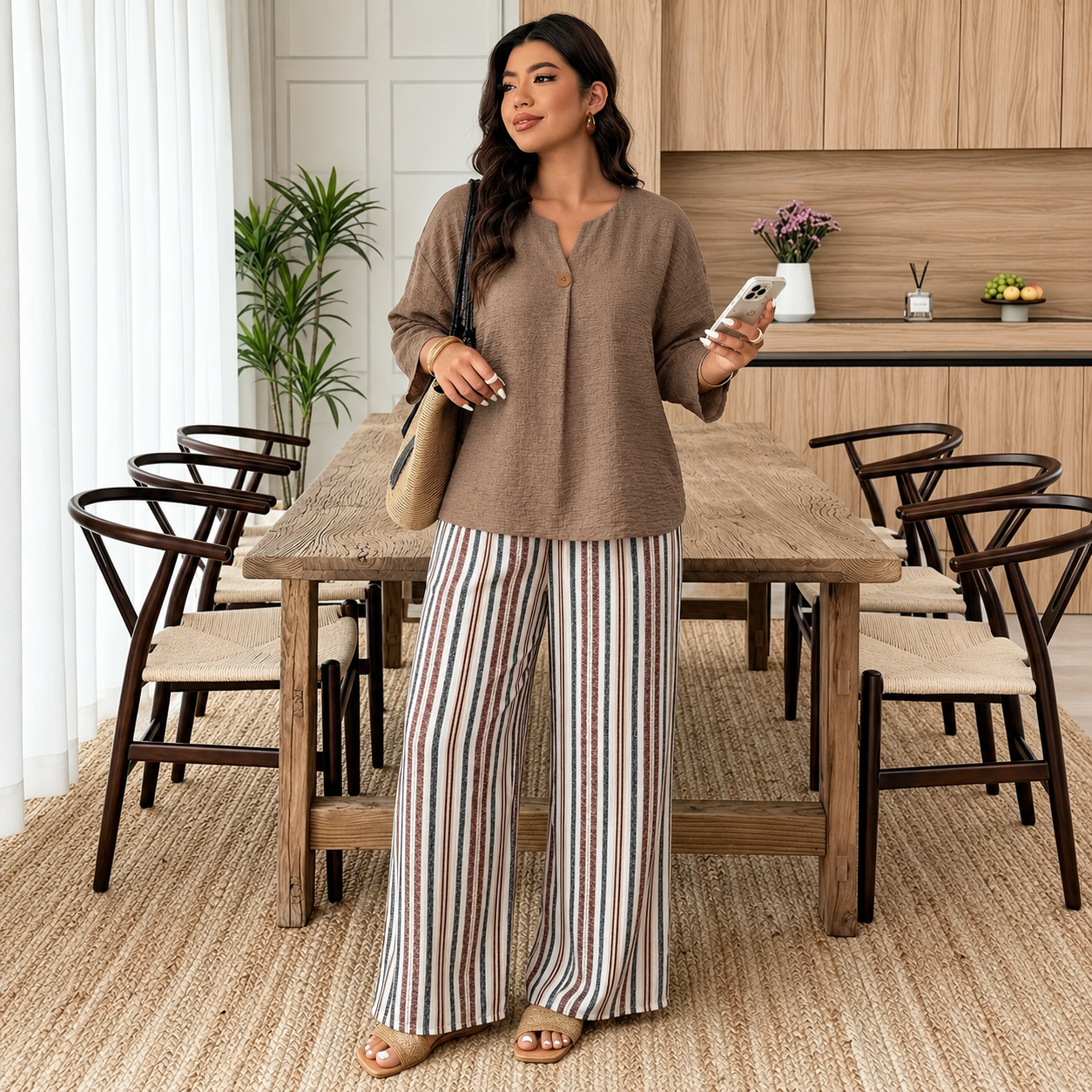 Plus Size Shirt and Pants 2 Piece Casual Fall Winter Set for Women