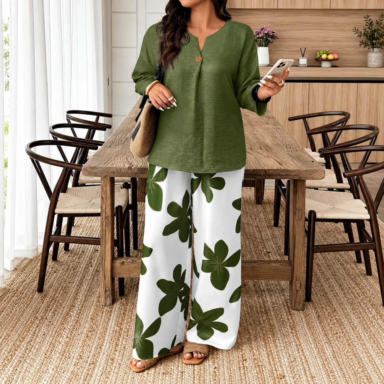 Plus Size Shirt and Pants 2 Piece Casual Fall Winter Set for Women
