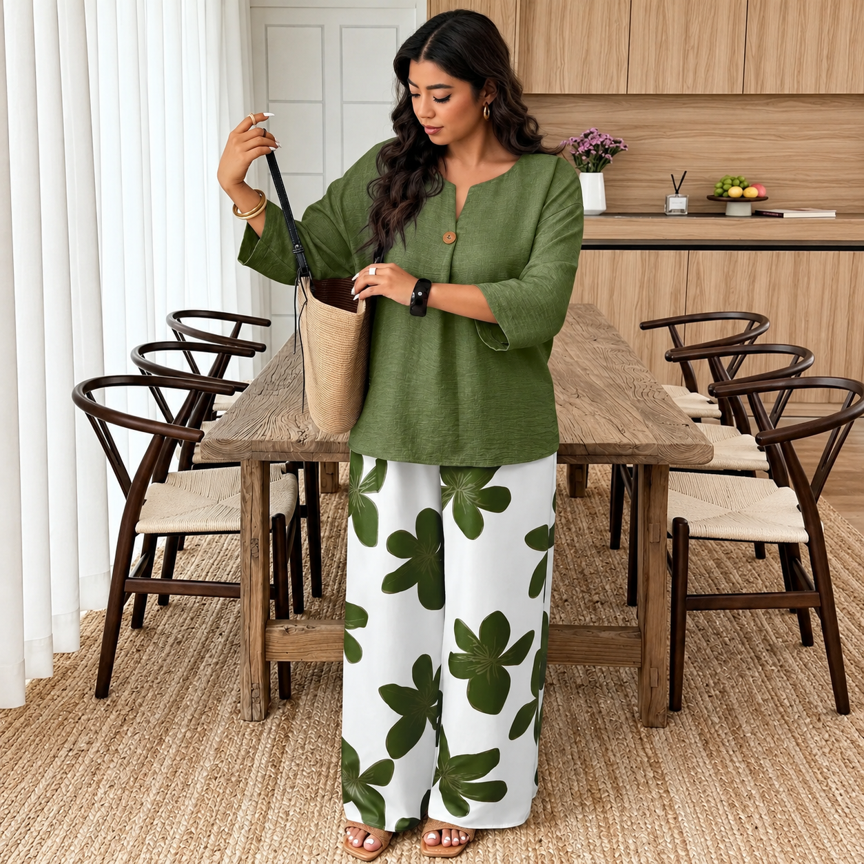 Plus Size Shirt and Pants 2 Piece Casual Fall Winter Set for Women
