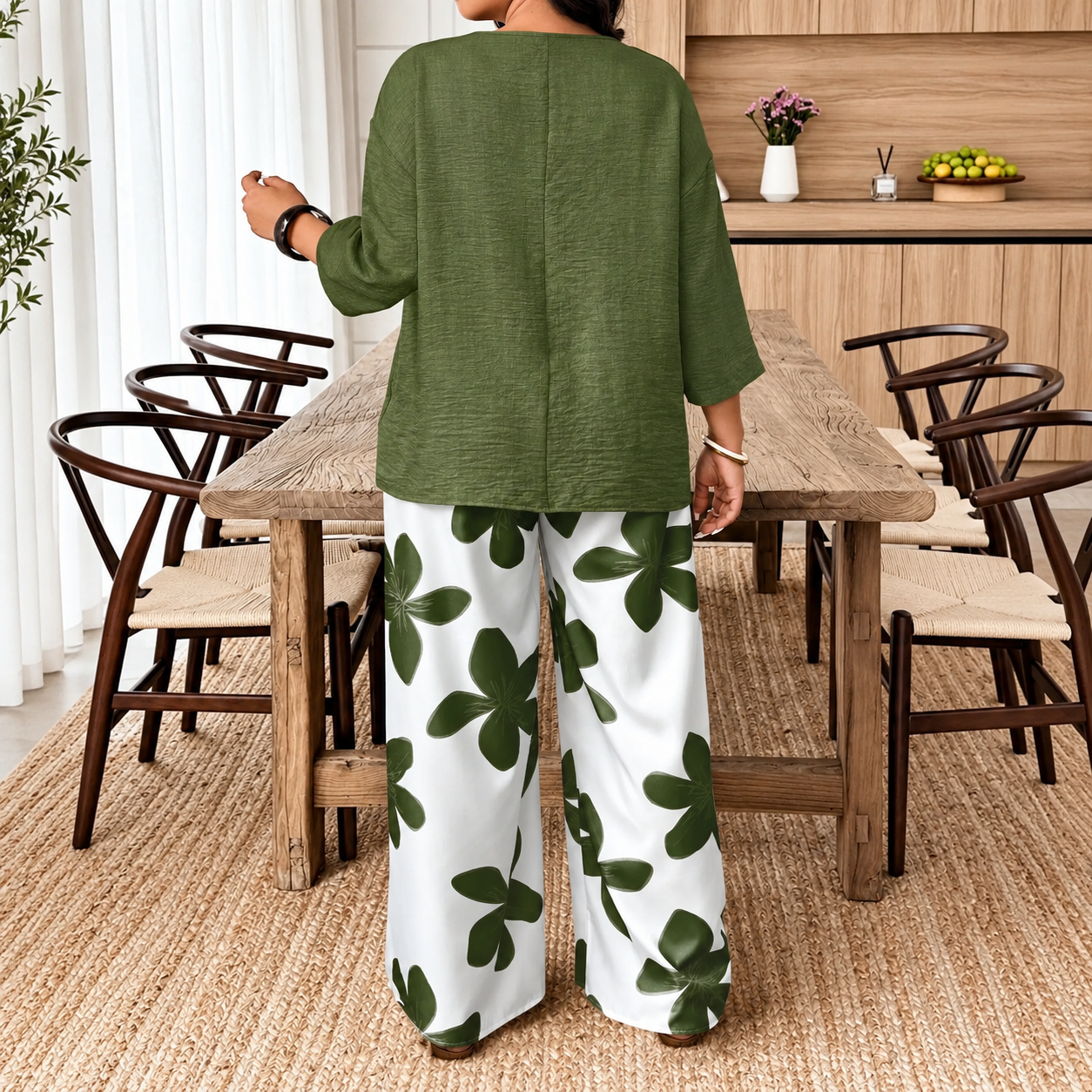 Plus Size Shirt and Pants 2 Piece Casual Fall Winter Set for Women
