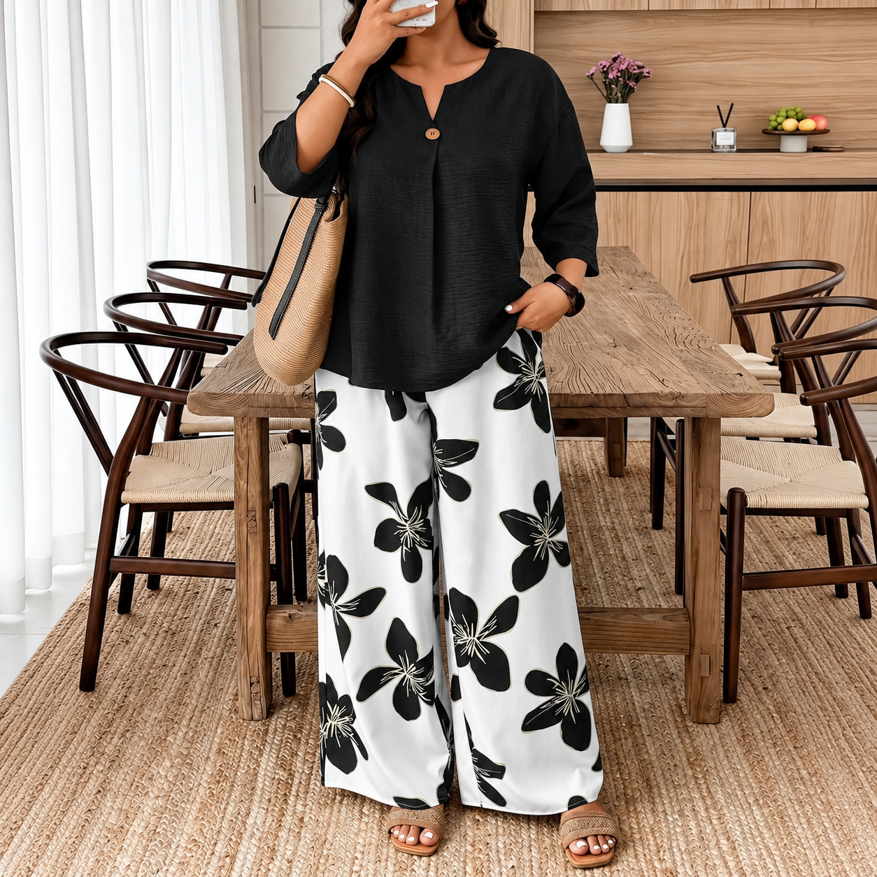 Plus Size Shirt and Pants 2 Piece Casual Fall Winter Set for Women