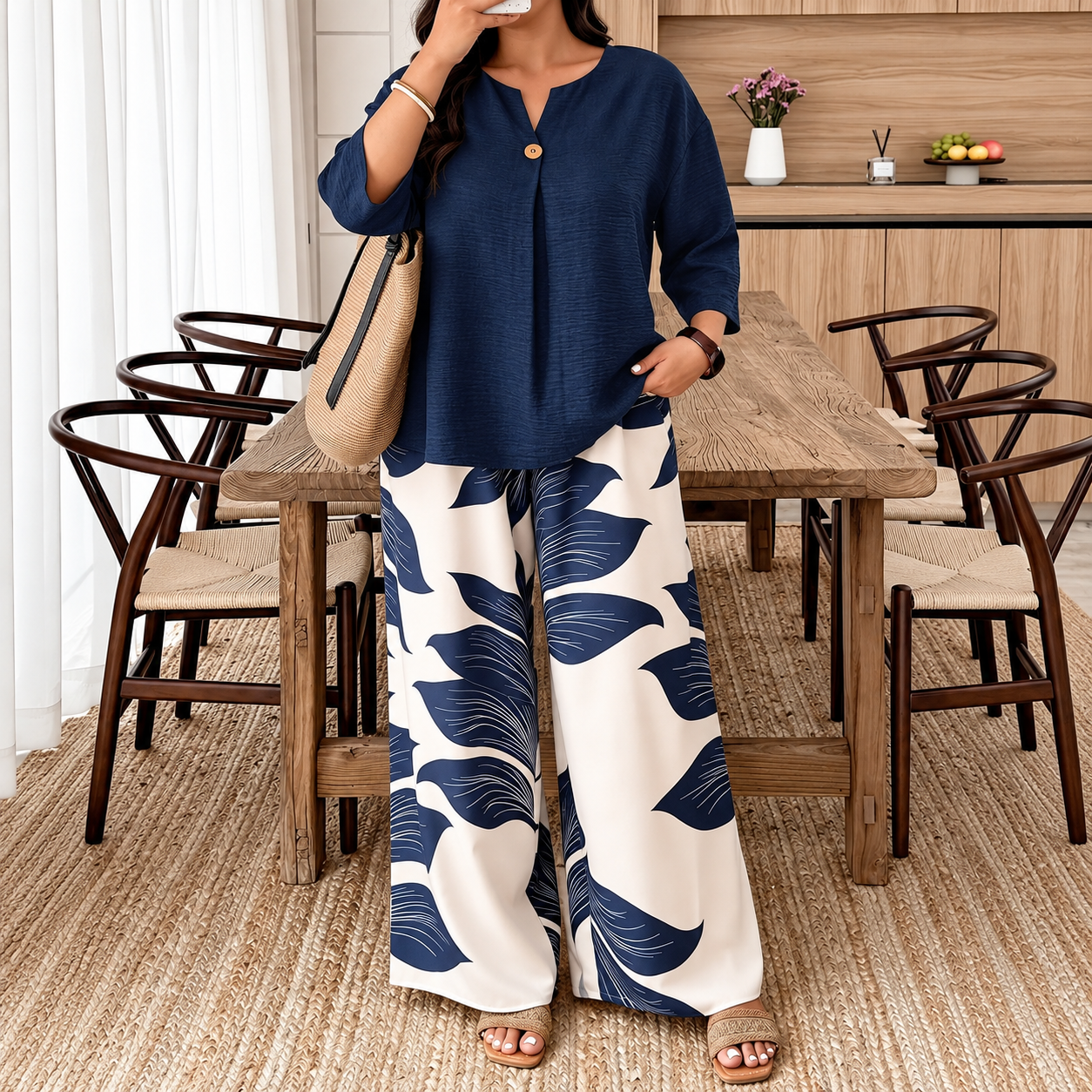 Plus Size Shirt and Pants 2 Piece Casual Fall Winter Set for Women