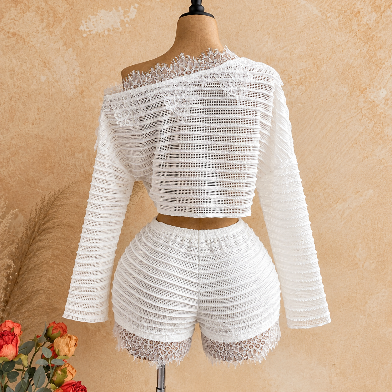 2 Pieces Asymmetric Collar Top And Shorts Set For Women
