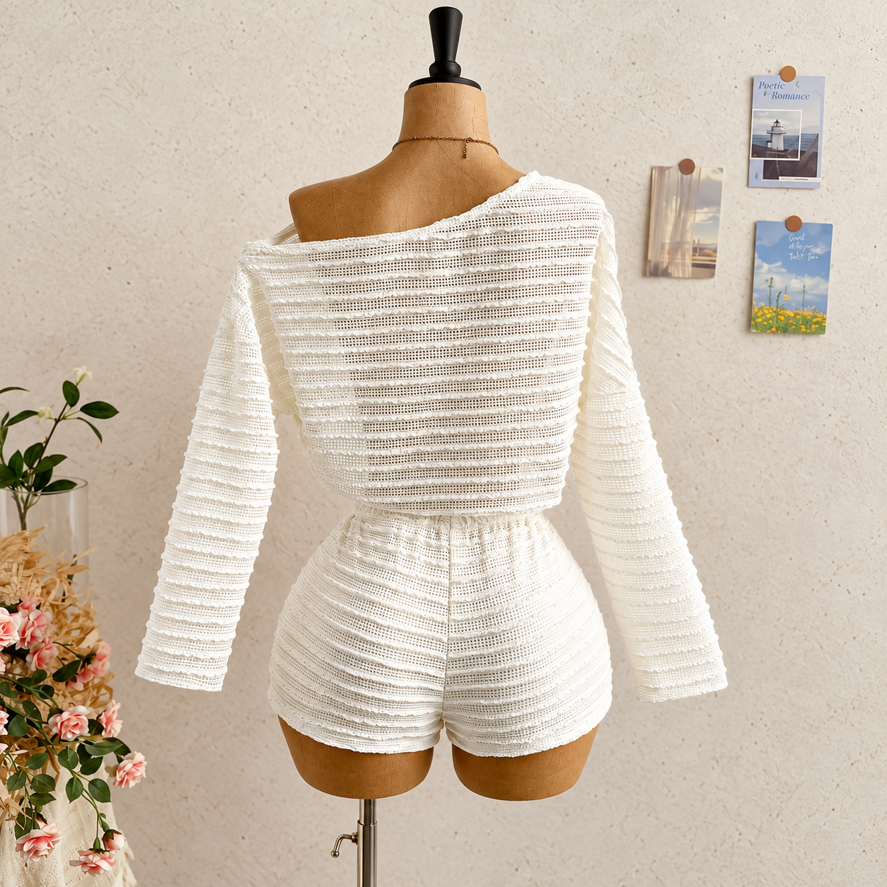 2 Pieces Asymmetric Collar Top And Shorts Set For Women