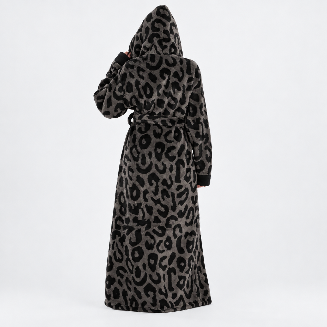 Soft Cozy Long Sleeve Full Length Hooded Sherpa Fleece Bathrobe For Women
