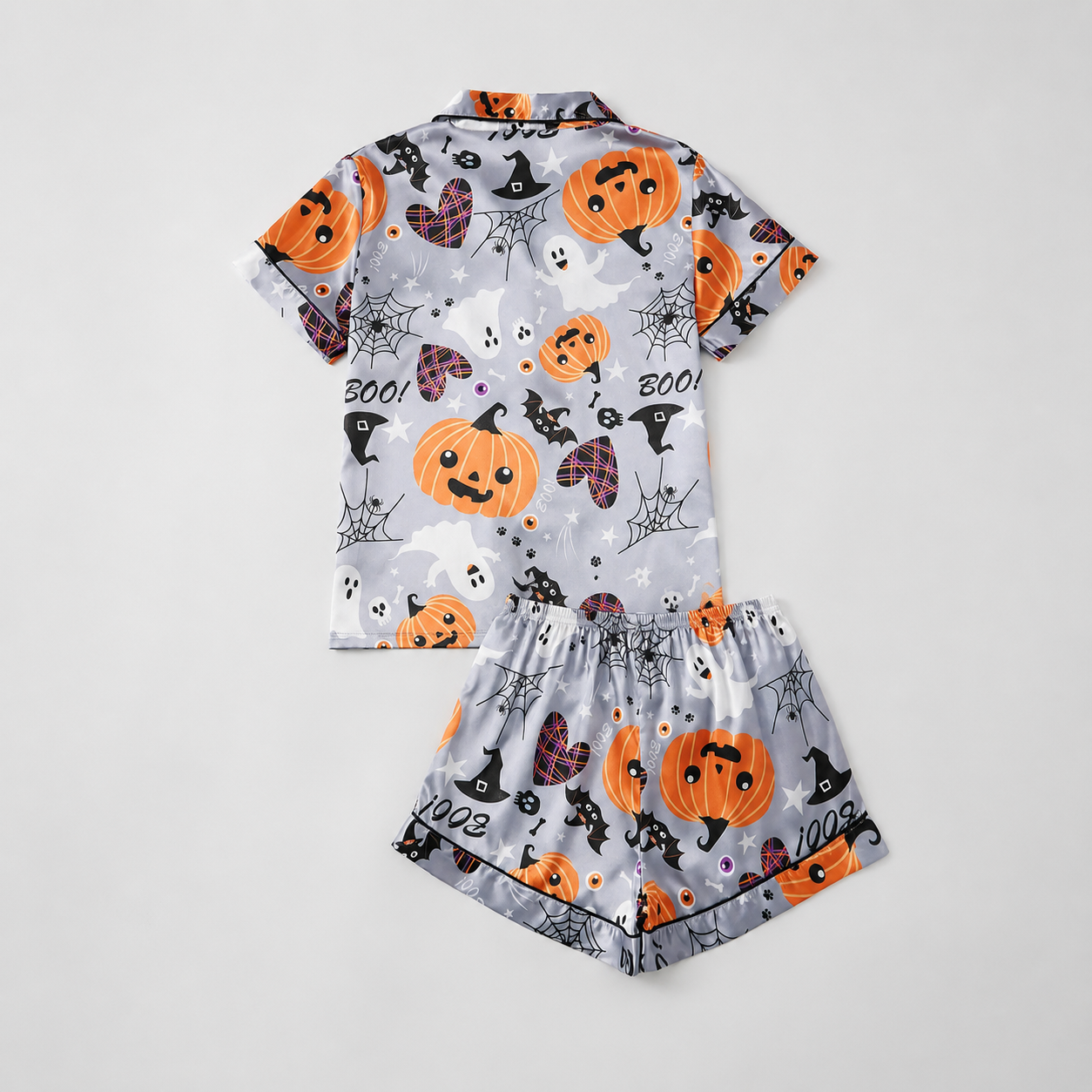 2 Piece Halloween Cartoon Print Shirt And Short Set For Women